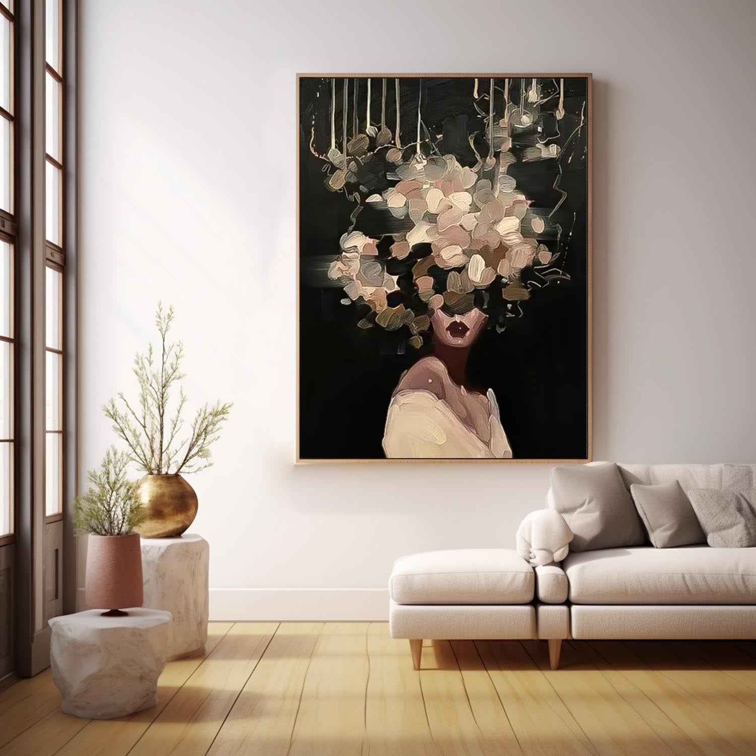 Flower Girl Painting Abstract Female Canvas Art Modern Woman Wall Art