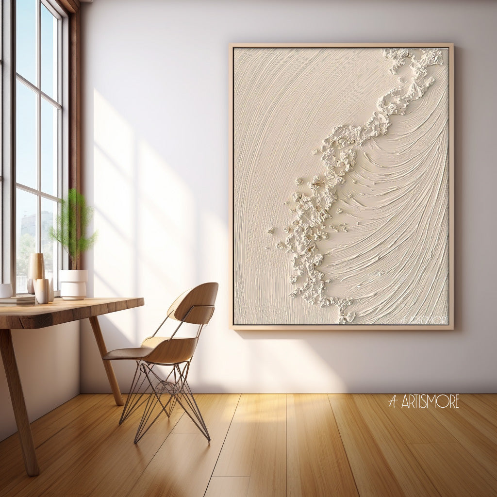 Beige Texture Ocean Abstract Oil Painting Large Ocean Original Painting On Canvas Modern Wall Art Living Room Decor