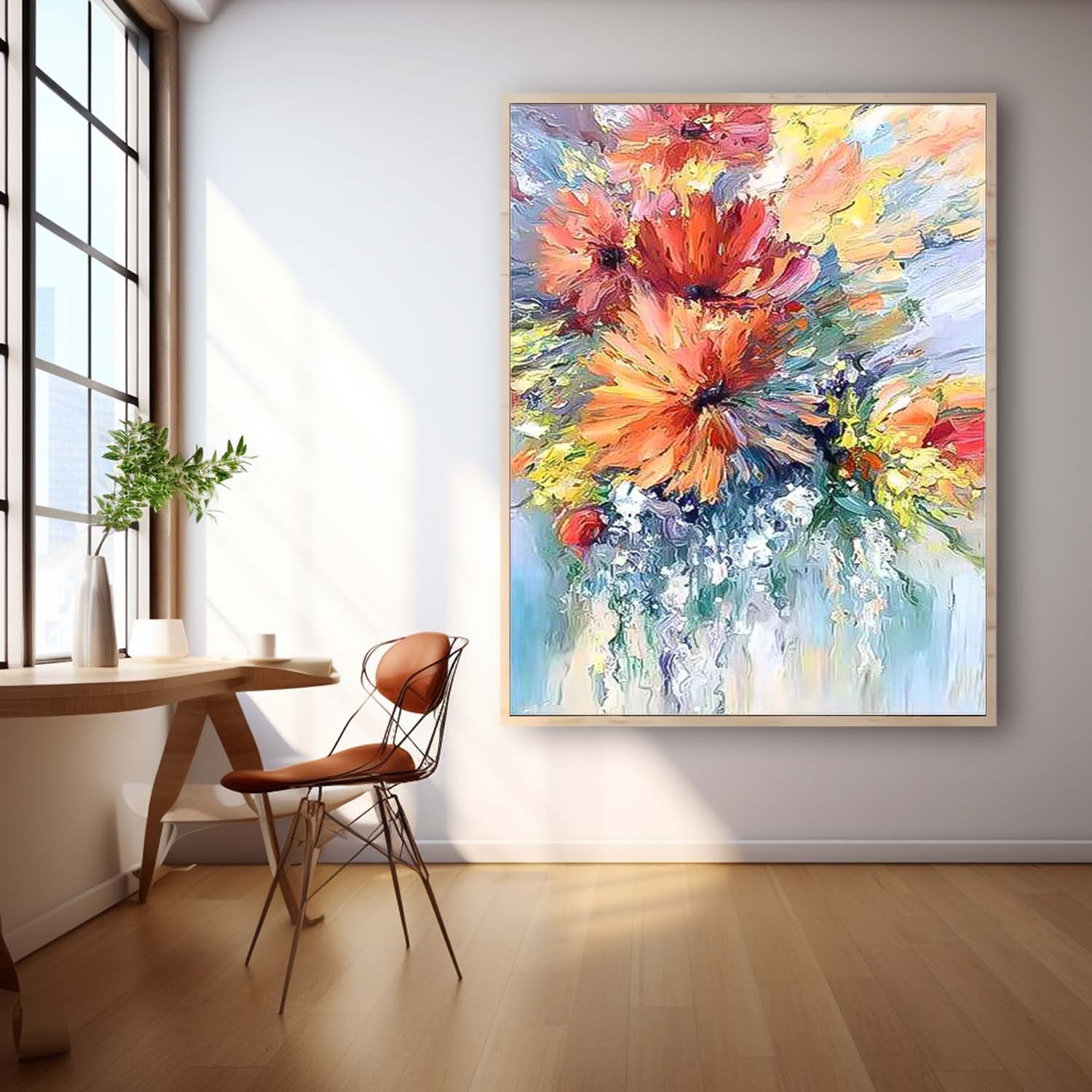 Orange Blossom Abstract Acrylic Painting On Canvas Contemporary Flower Wall Art Home Decor Free Shipping