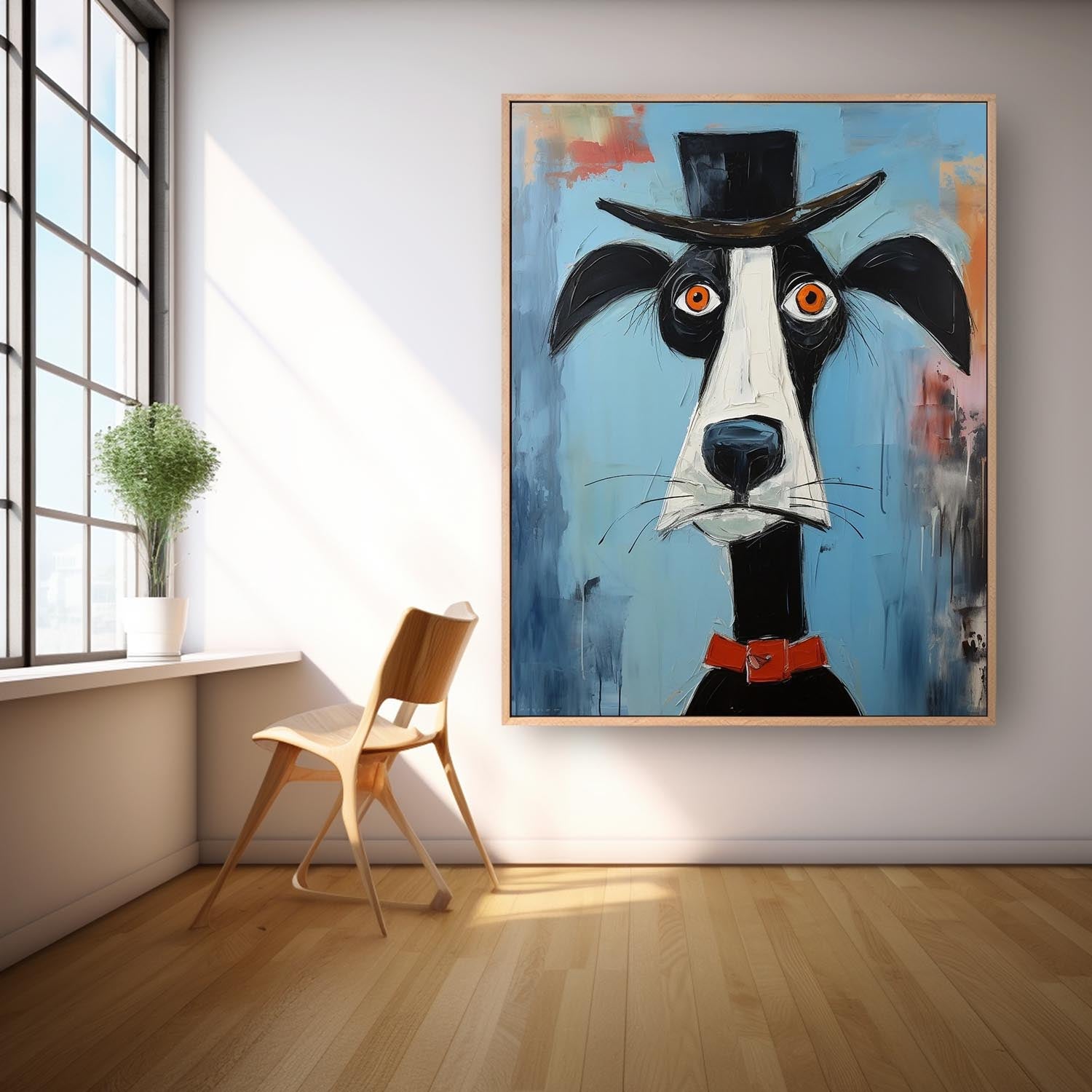 Puppy In A Hat Large Artwork Abstract Cute Dog Acrylic Painting Modern Doberman Pinscher Oil Painting Home Decor