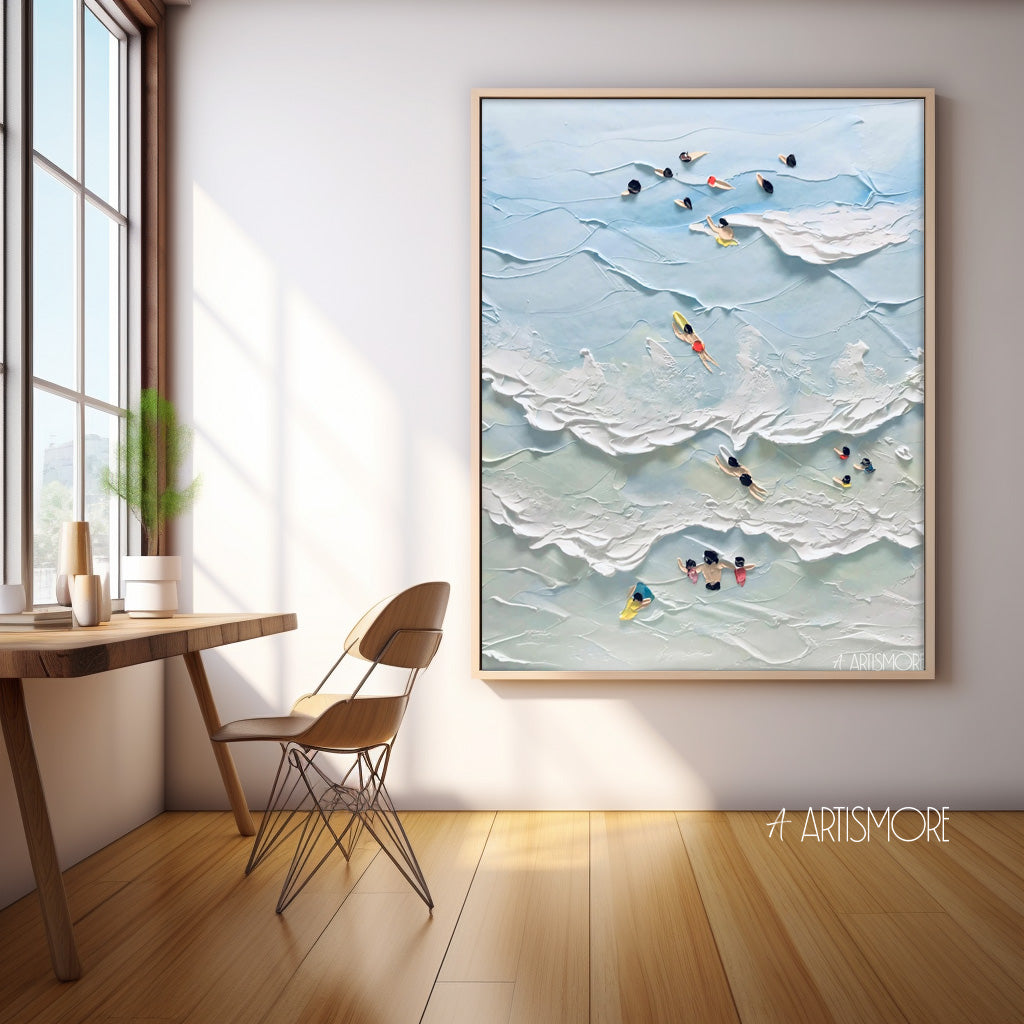 Swim Texture Ocean Abstract Oil Painting Large Ocean Original Blue Painting On Canvas Modern Wall Art Living Room Decor