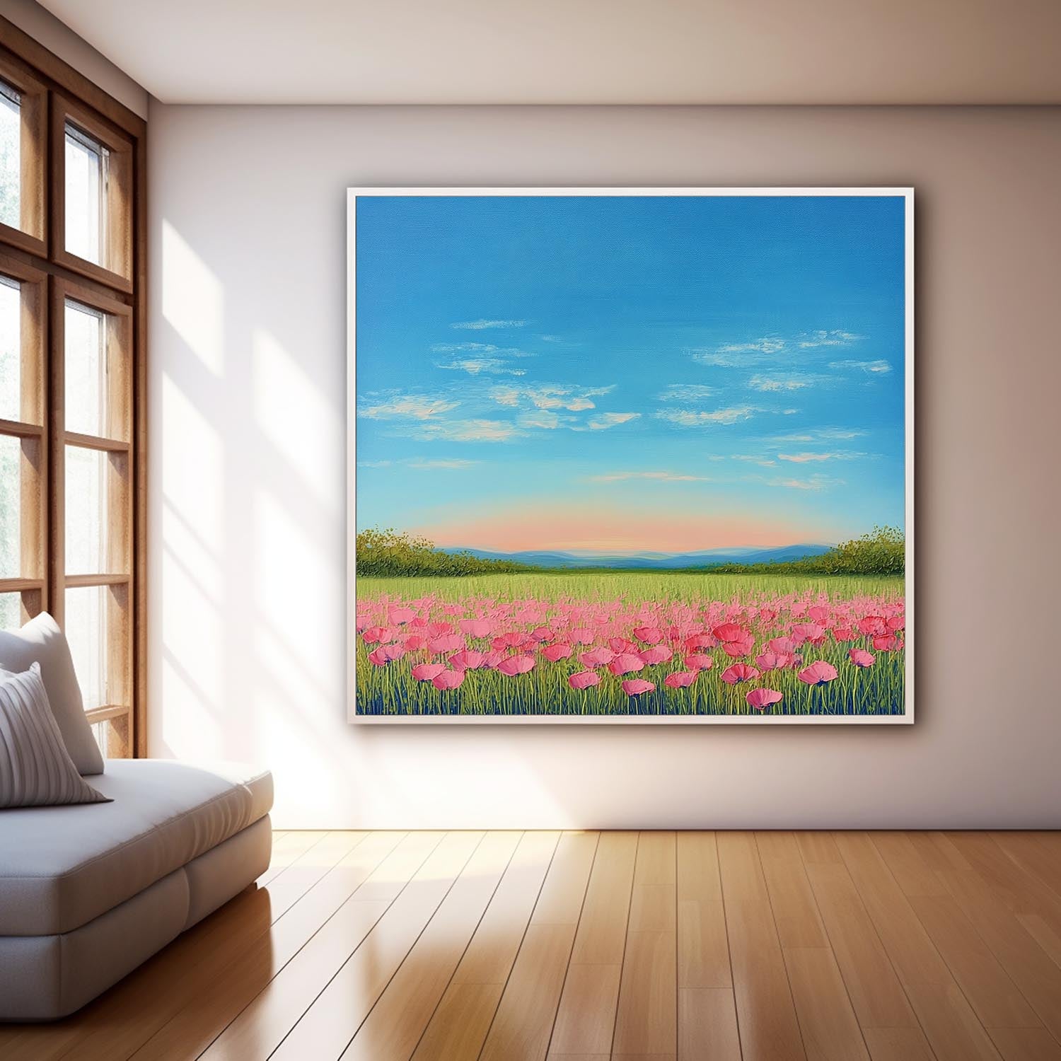 Landscape painting Nature Artwork Muted Country Field Wall Art Wildflower Field Scenery Oil Painting