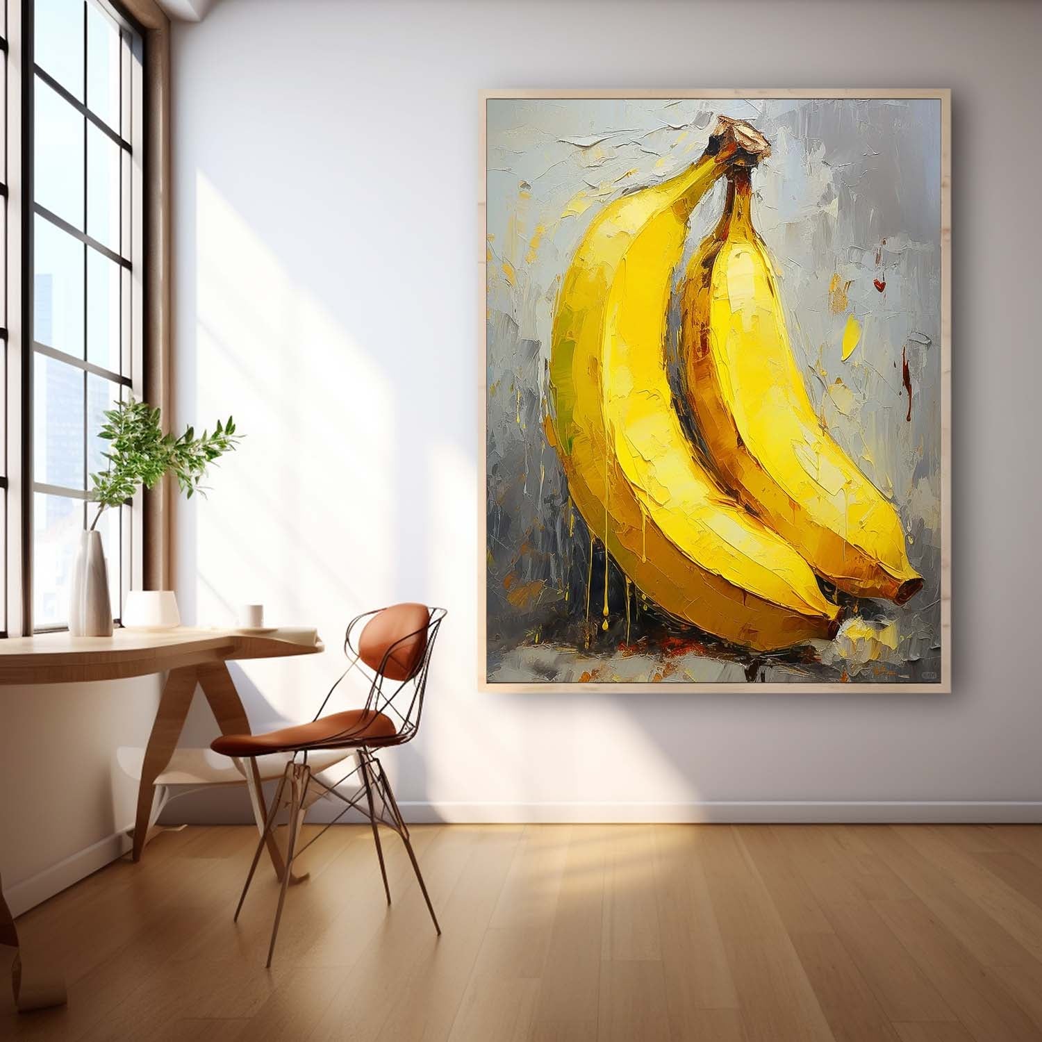 Abstract Still Life Painting On Canvas Large Banana Original Artwork Color Fruit Acrylic Painting Gift