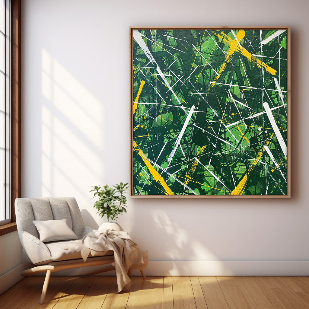 Warm Green Square Acrylic Painting Canvas Great scraper Abstract Art Original Painting For Sale