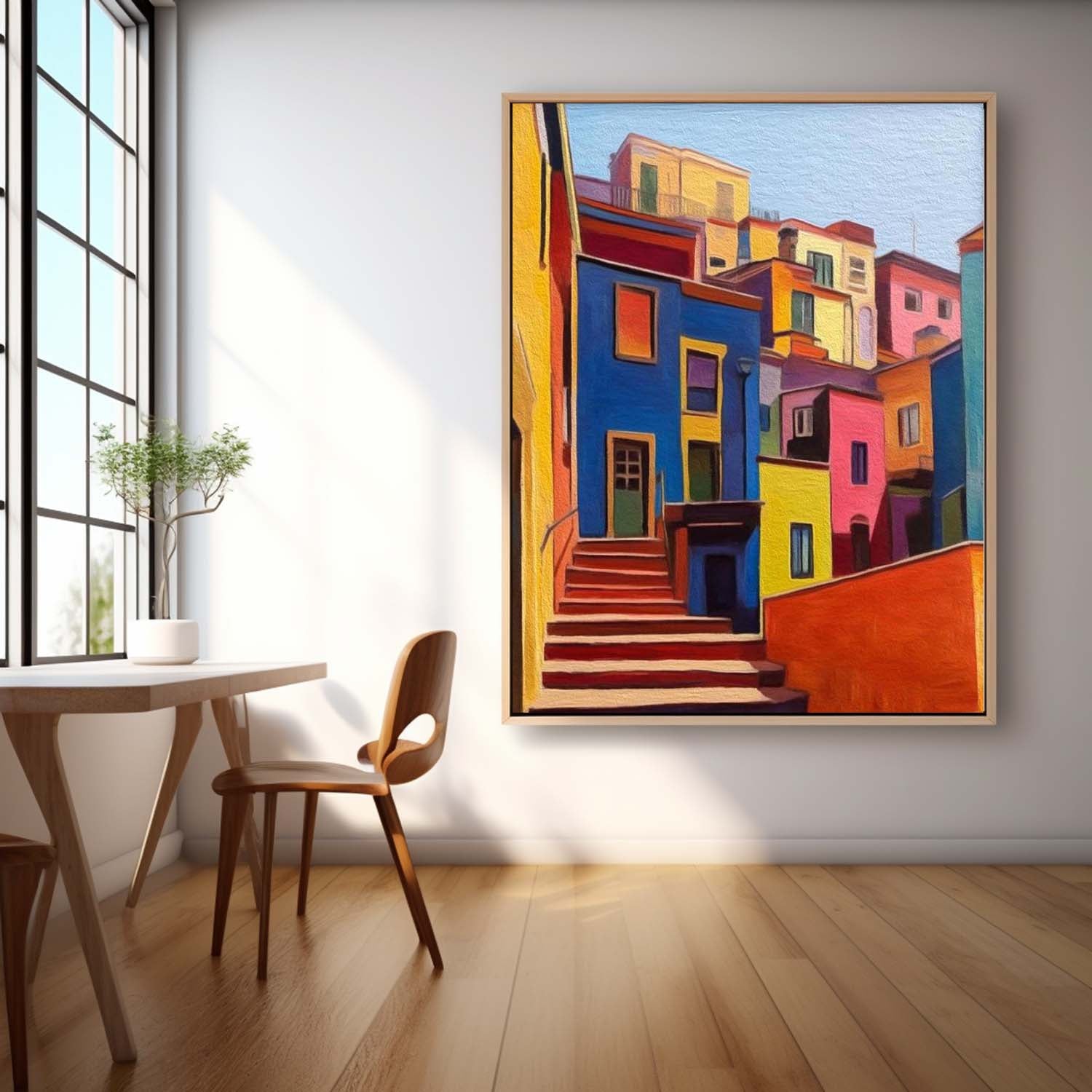Large Realism Acrylic painting Original Architecture Wall Art Modern Colorful House Oil Painting Home Decor