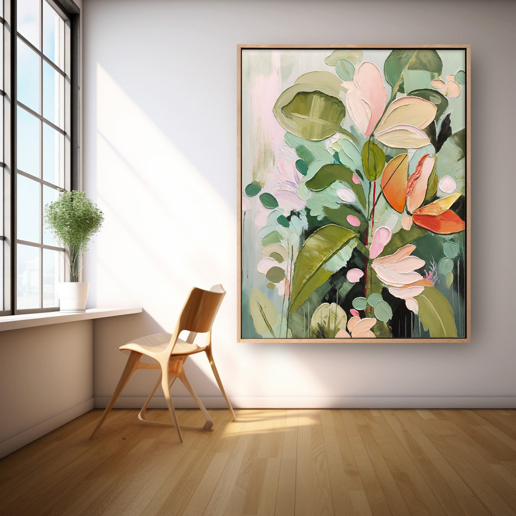 Beautiful Green Flower Painting Acrylic Textured Floral Art Impressionist Flower Paintings For Living Room