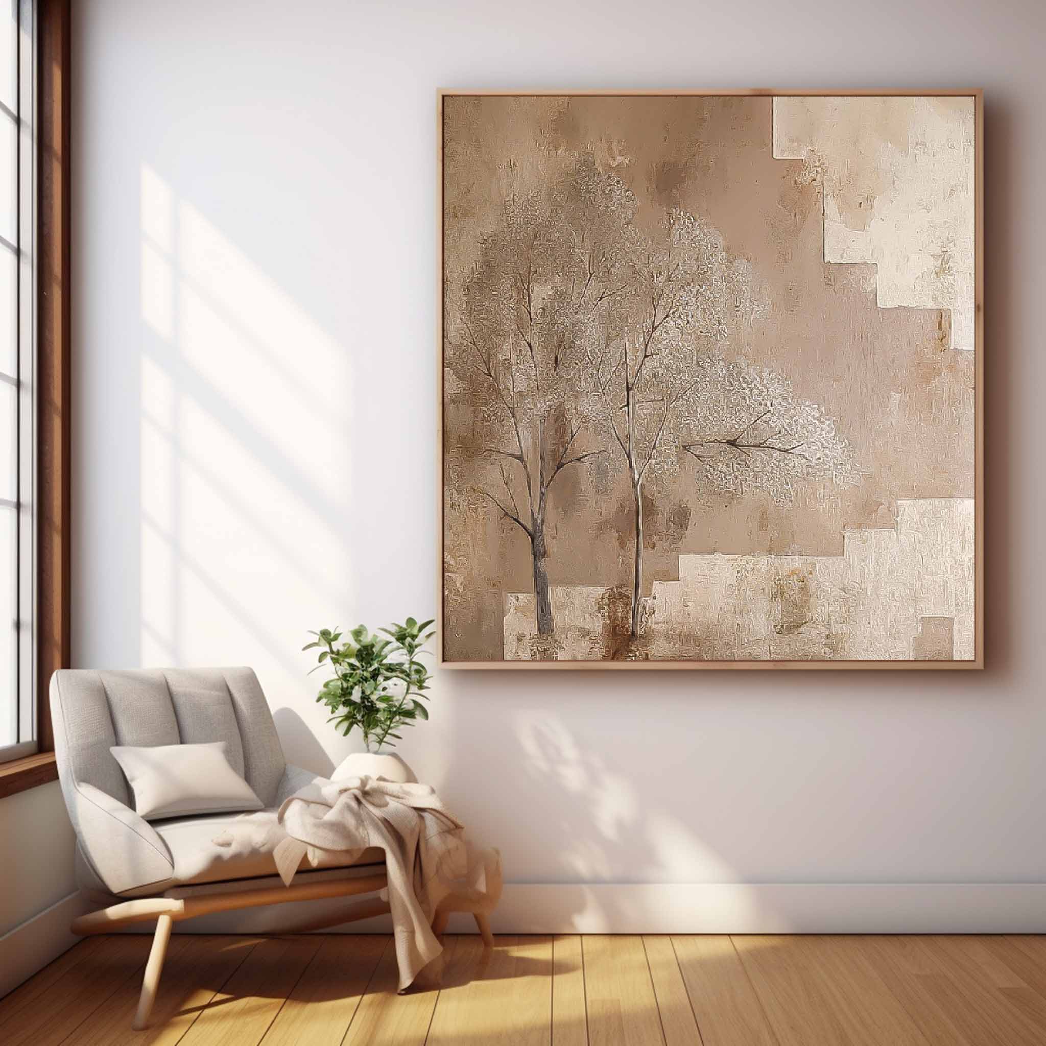 Wabi Sabi Square Acrylic Painting Canvas Great  Abstract Tree Art Original Painting Home Decor