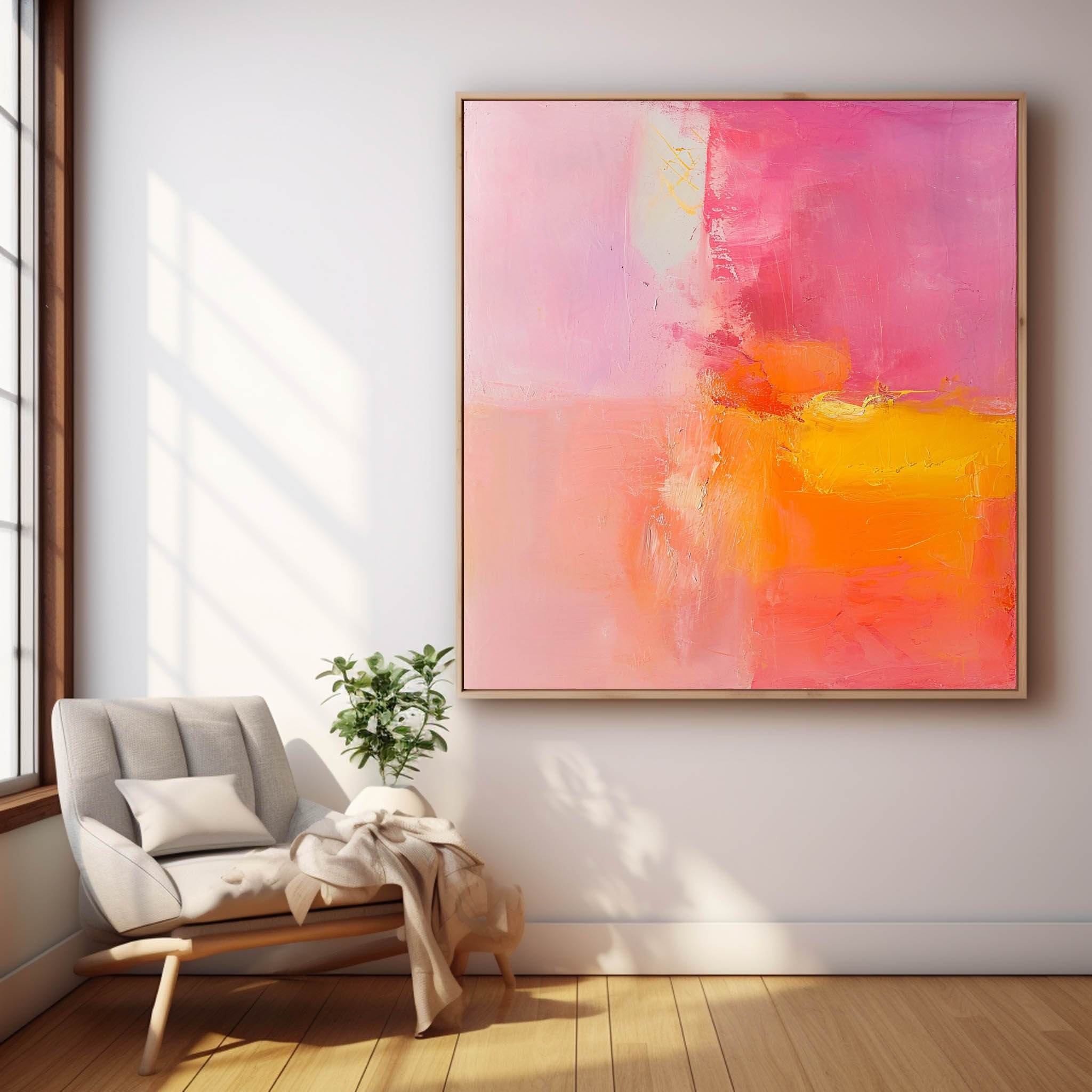 Framed Abstract Wall Art Original Abstract Painting For Sale Pink And Yellow Painting Canvas For Living Room