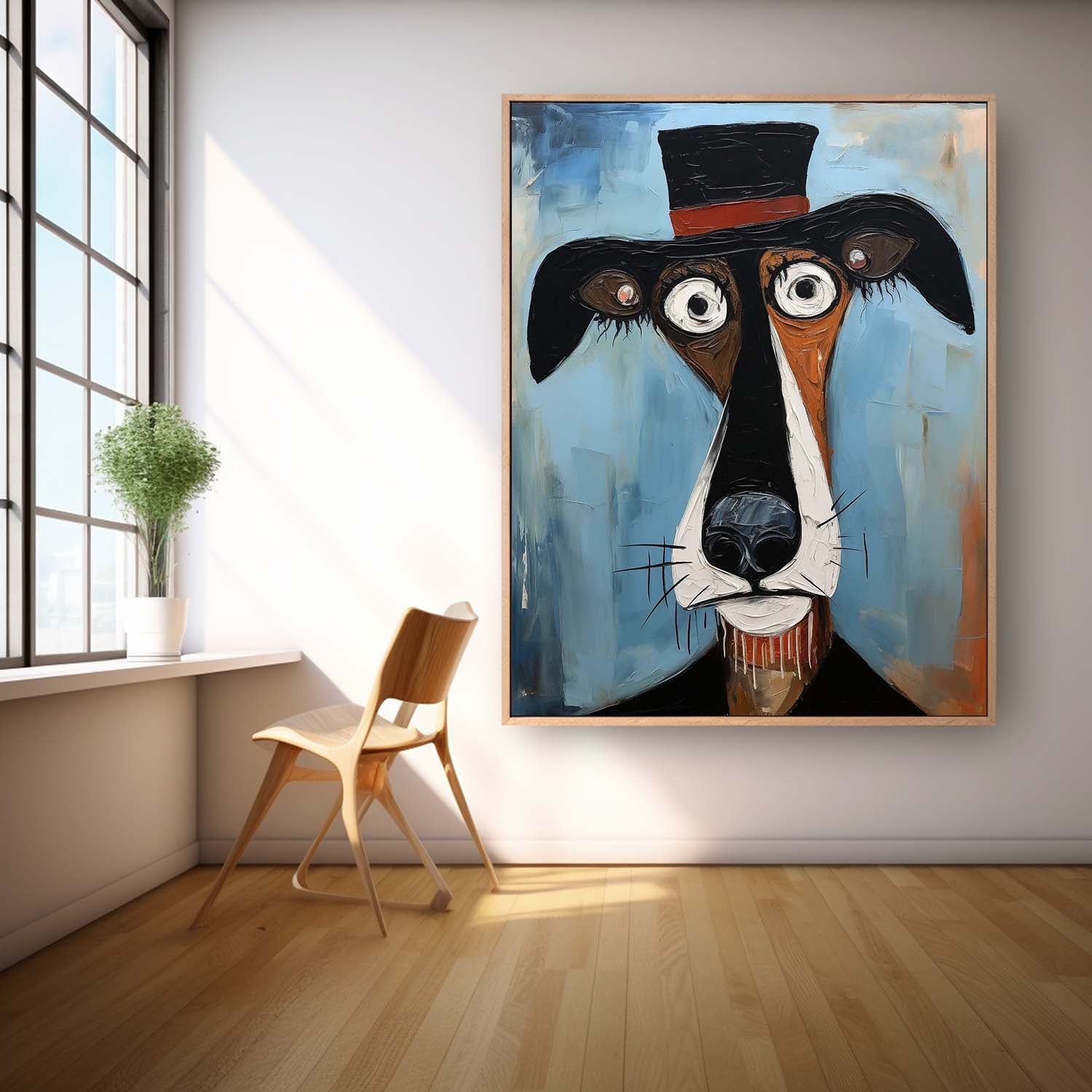 Puppy In A Hat Large Artwork Abstract Cute Dog Acrylic Painting Color Modern Oil Painting Home Decor