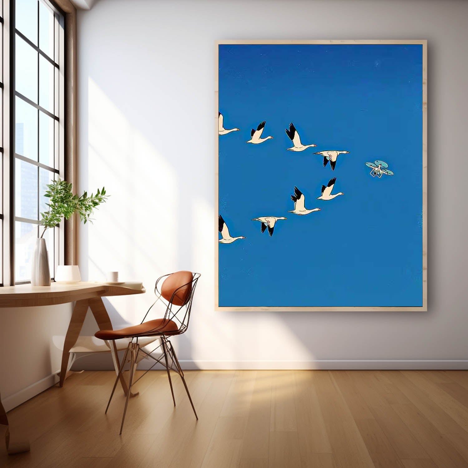 French Hand-Painted Oil Painting Large Wall Art Minimalist Wild Geese Abstract Canvas Oil Painting