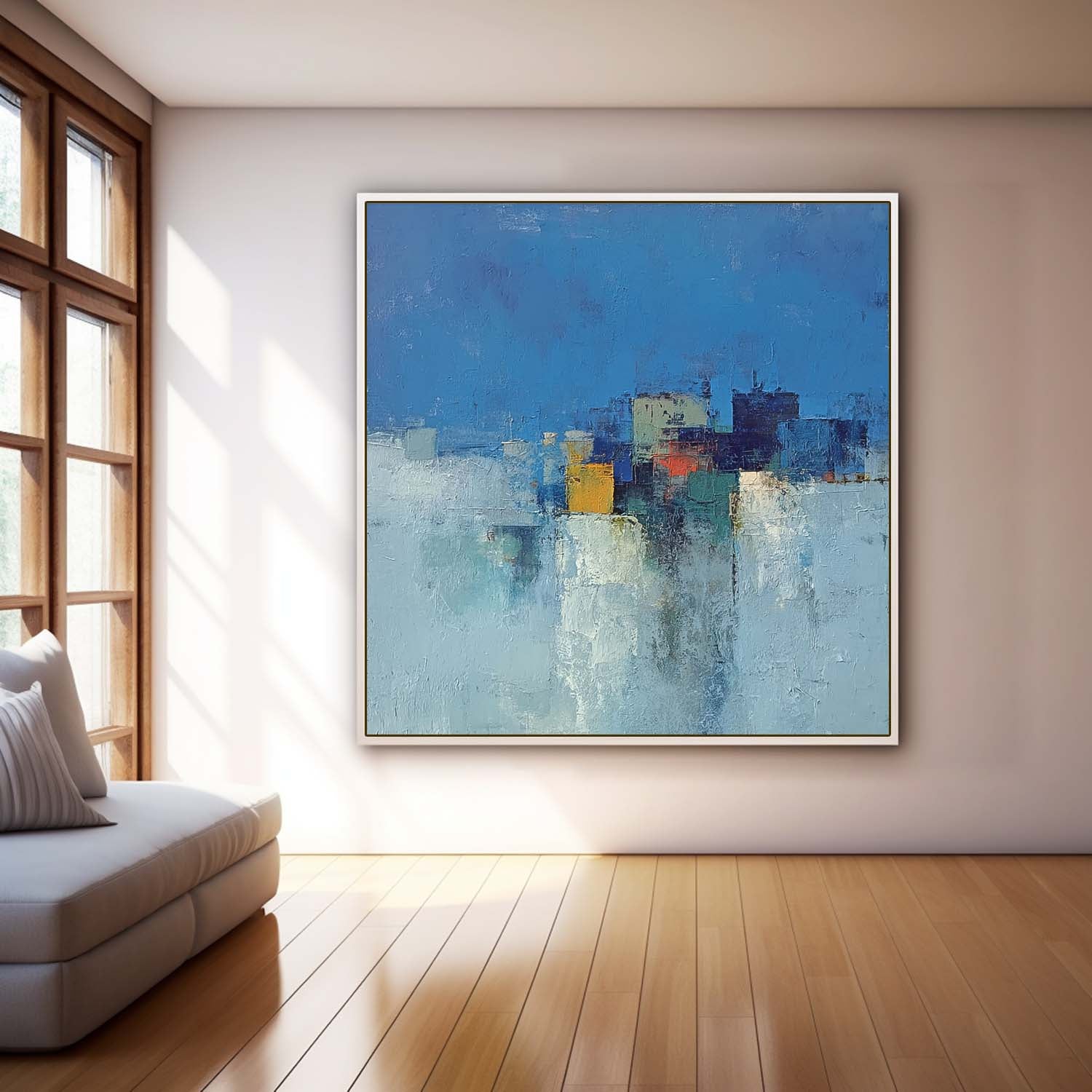 Large Acrylic painting Modern Colorful Abstract Urban Oil Painting Original Architecture Wall Art Home Decor