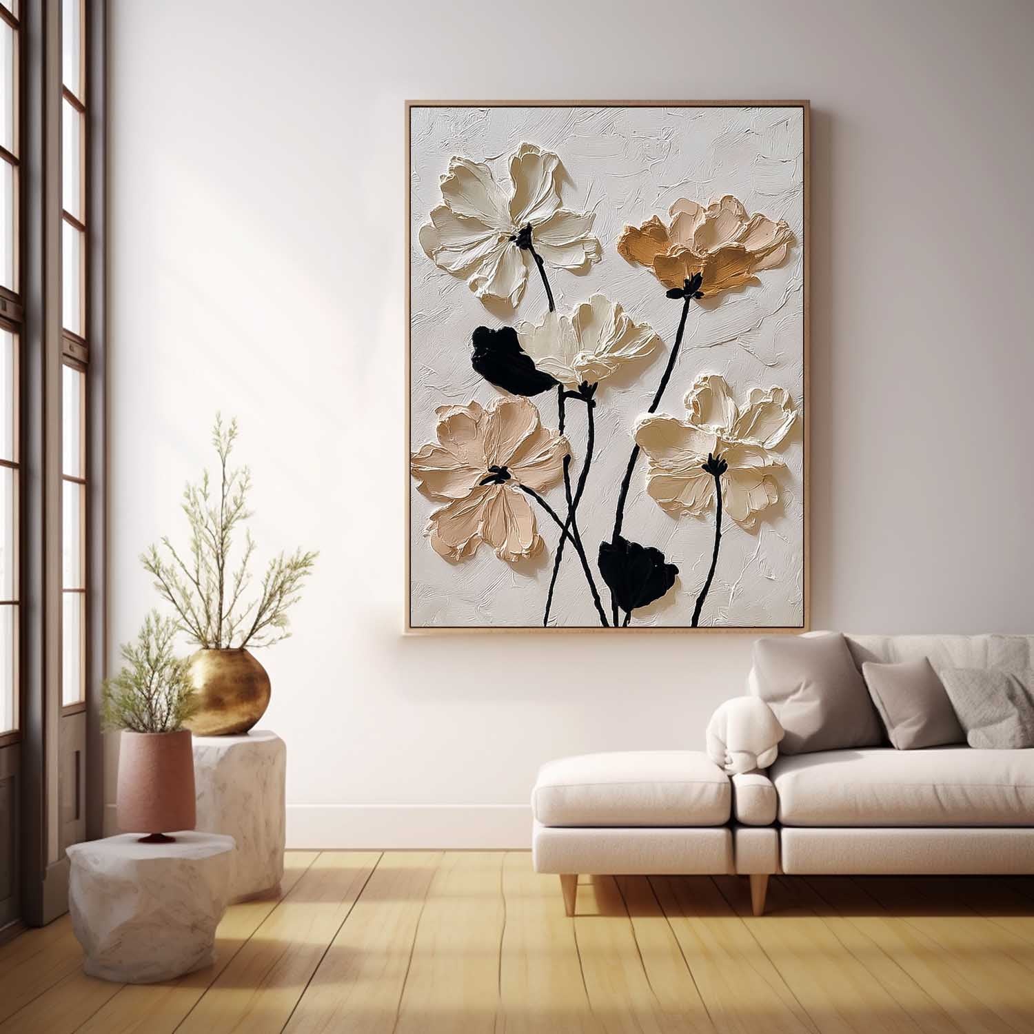 Texture Plant Wall Art Large White Flower Abstract Oil Painting Canvas Original Artwork Home Decor