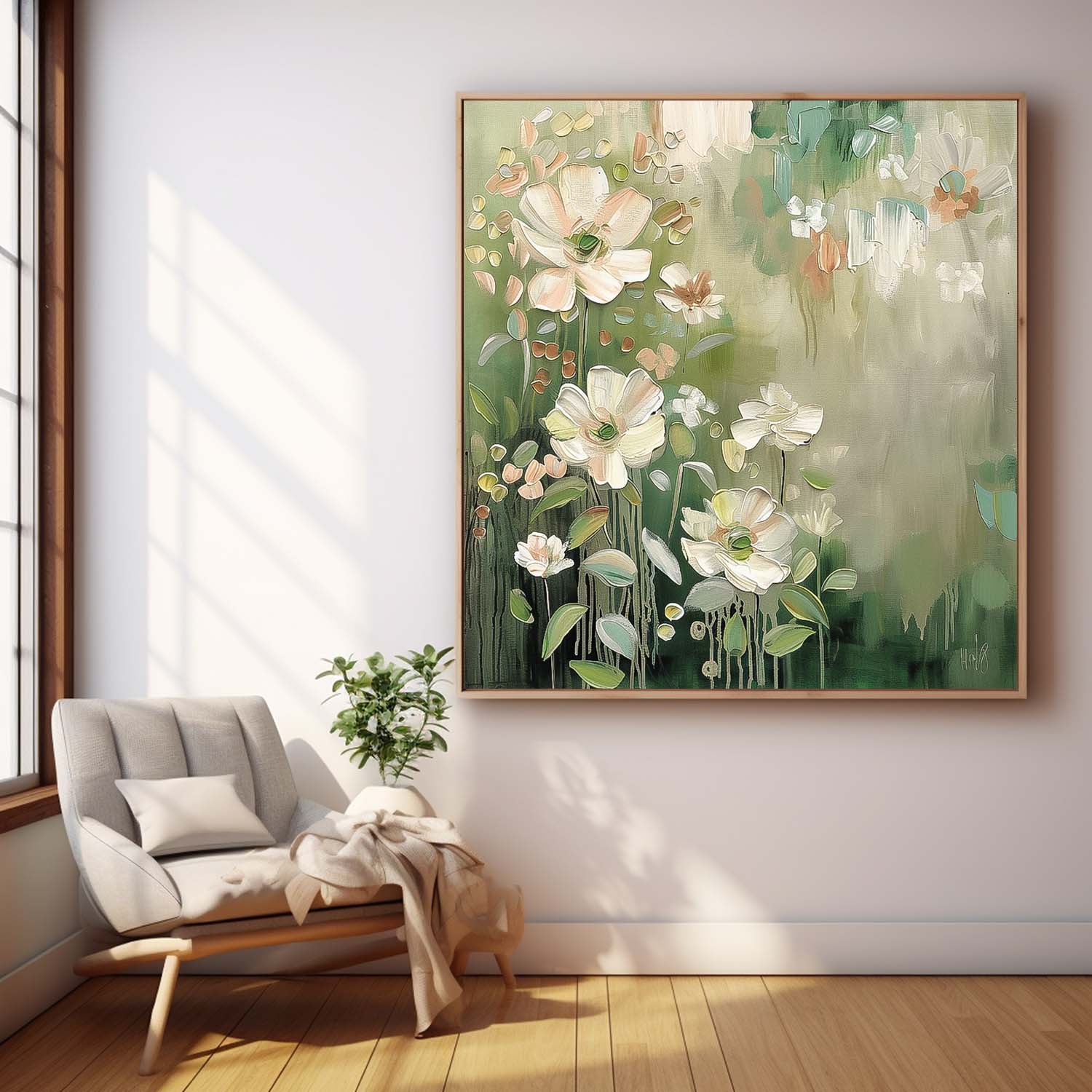 Lovely Original Flowers Abstract Wall Art Exquisite Green Acrylic Painting Modern Floral Oil Painting On Canvas