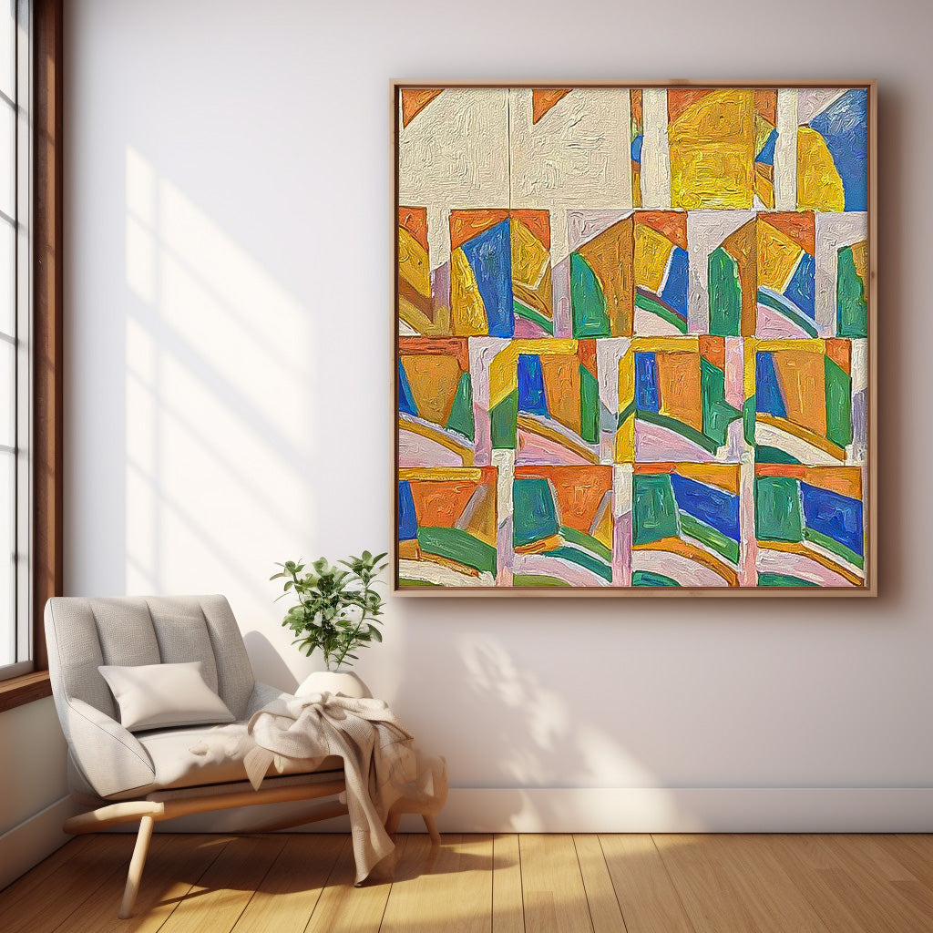 Original Mid Century Painting on Canvas Minimalist Art Geometric Painting Living Room Fashion Wall Decor
