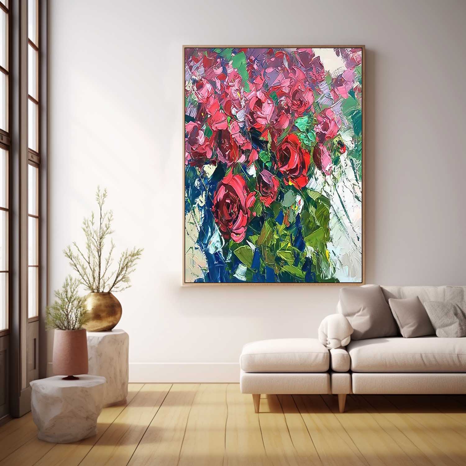 Abstract Red Roses Acrylic Painting On Canvas Contemporary 3D Flower Wall Art Home Decor Free Shipping