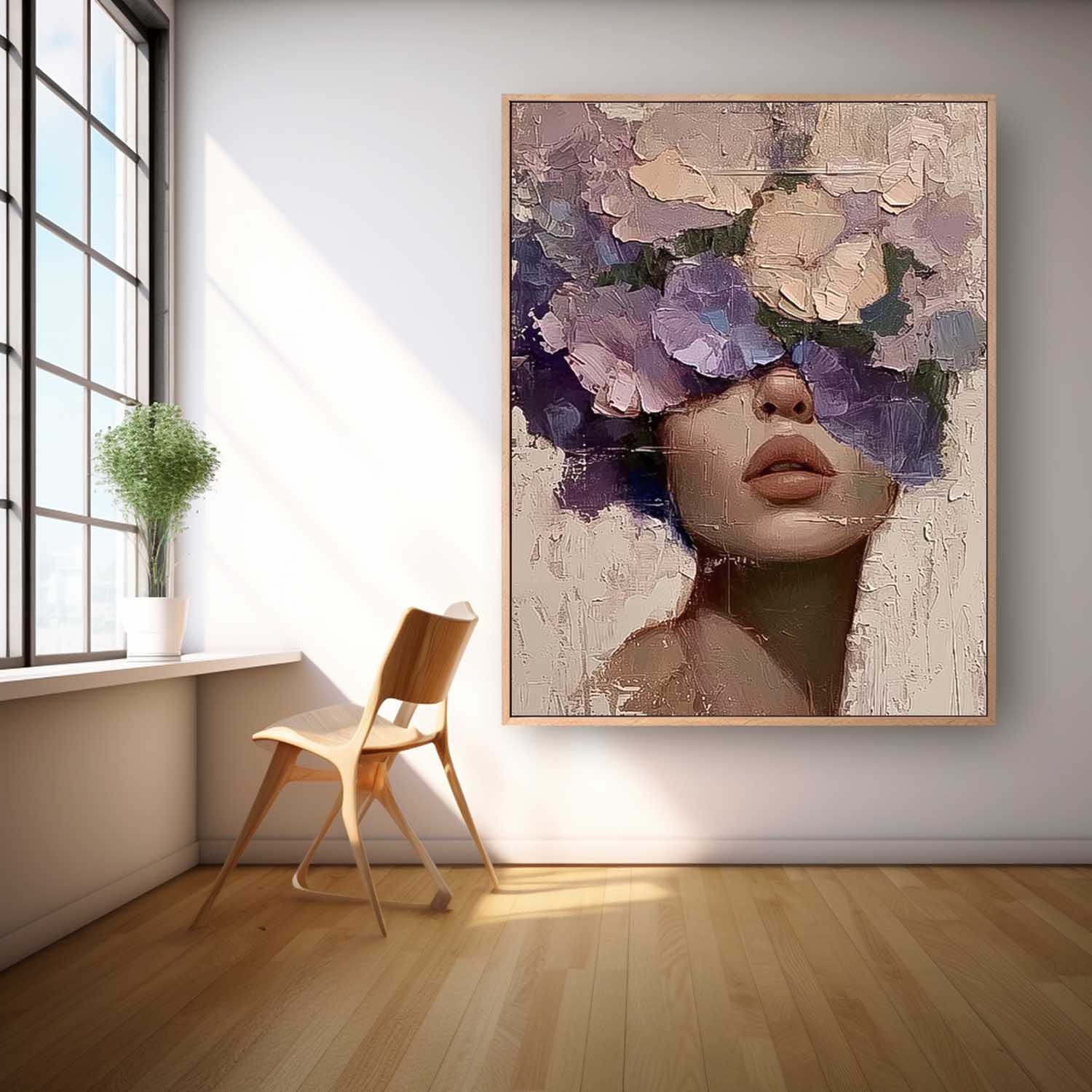 Beautiful Flower Woman Painting Texture Flower Girl Canvas Art Large Contemporary Figurative Art