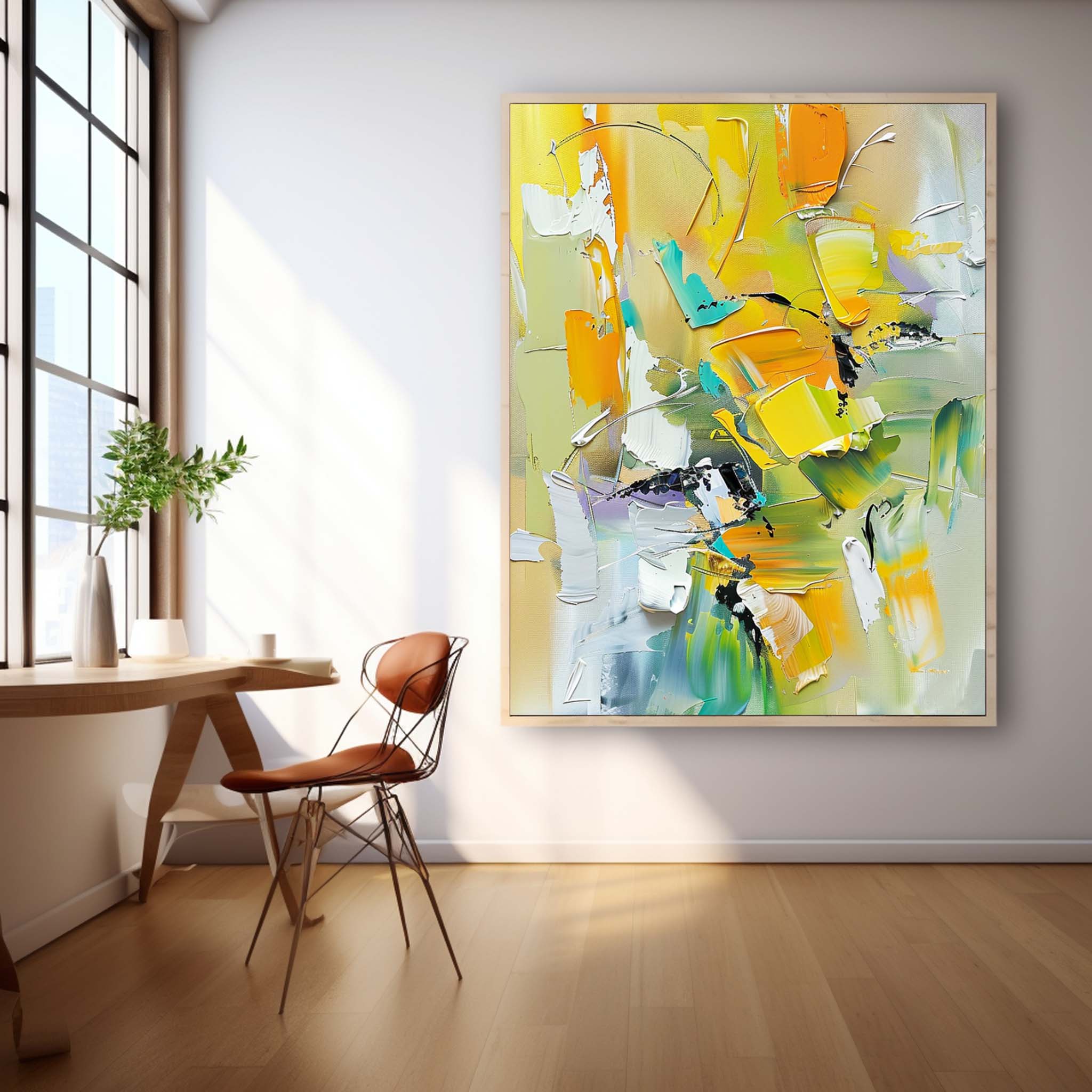 Modern Vibrant Yellow Thick Texture Large Art Abstract Artwork Original Oil Painting On Canvas Home Decor