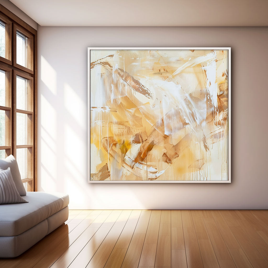 Bright Yellow Oil Painting Square Texture Abstract Acrylic Painting On Canvas Oversize Wall Art Home Decor