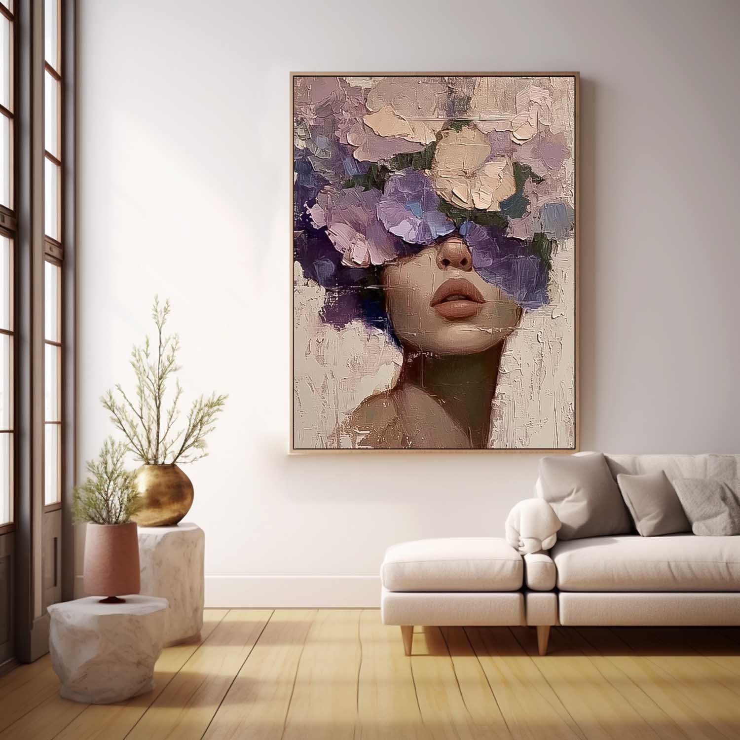 Beautiful Flower Woman Painting Texture Flower Girl Canvas Art Large Contemporary Figurative Art