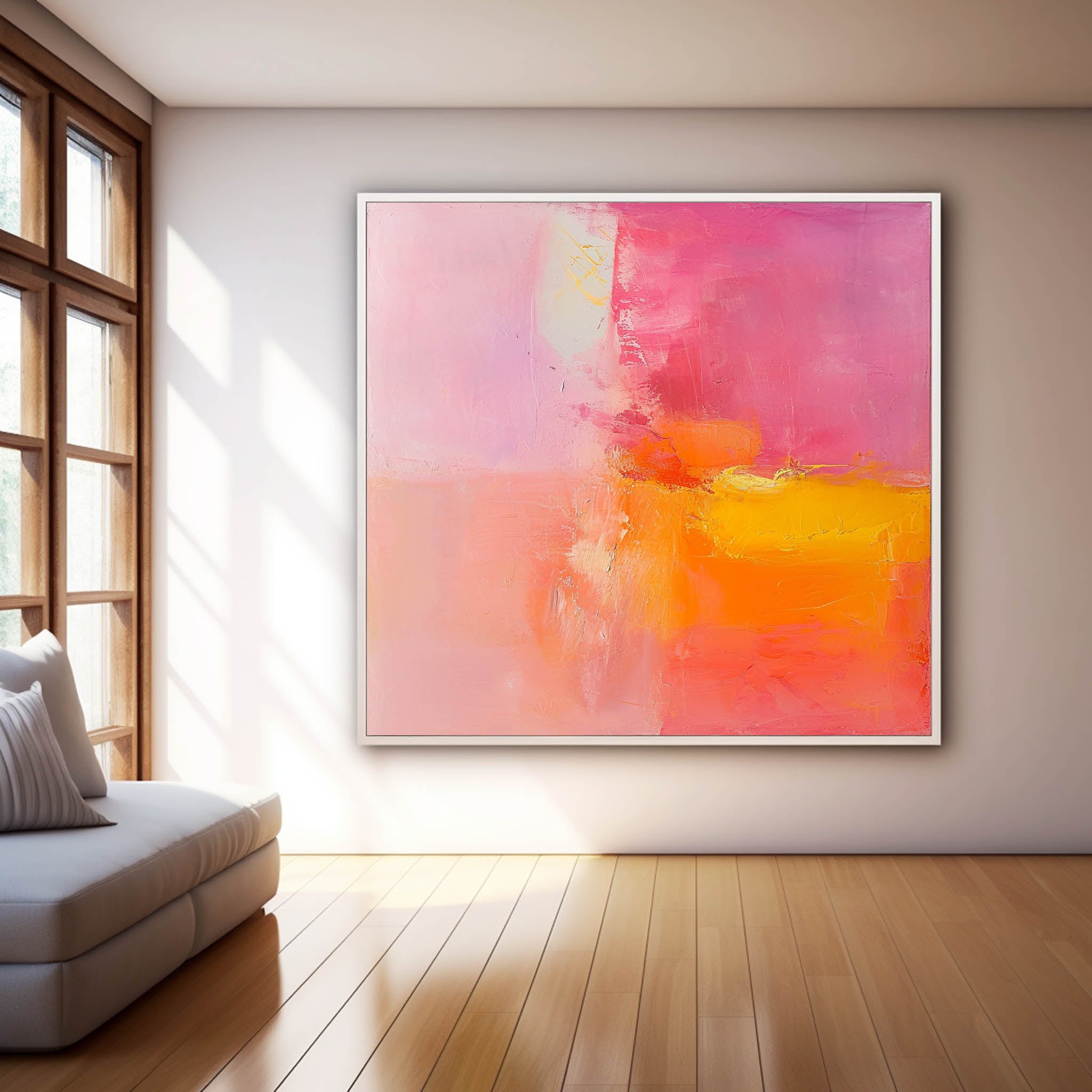 Framed Abstract Wall Art Original Abstract Painting For Sale Pink And Yellow Painting Canvas For Living Room