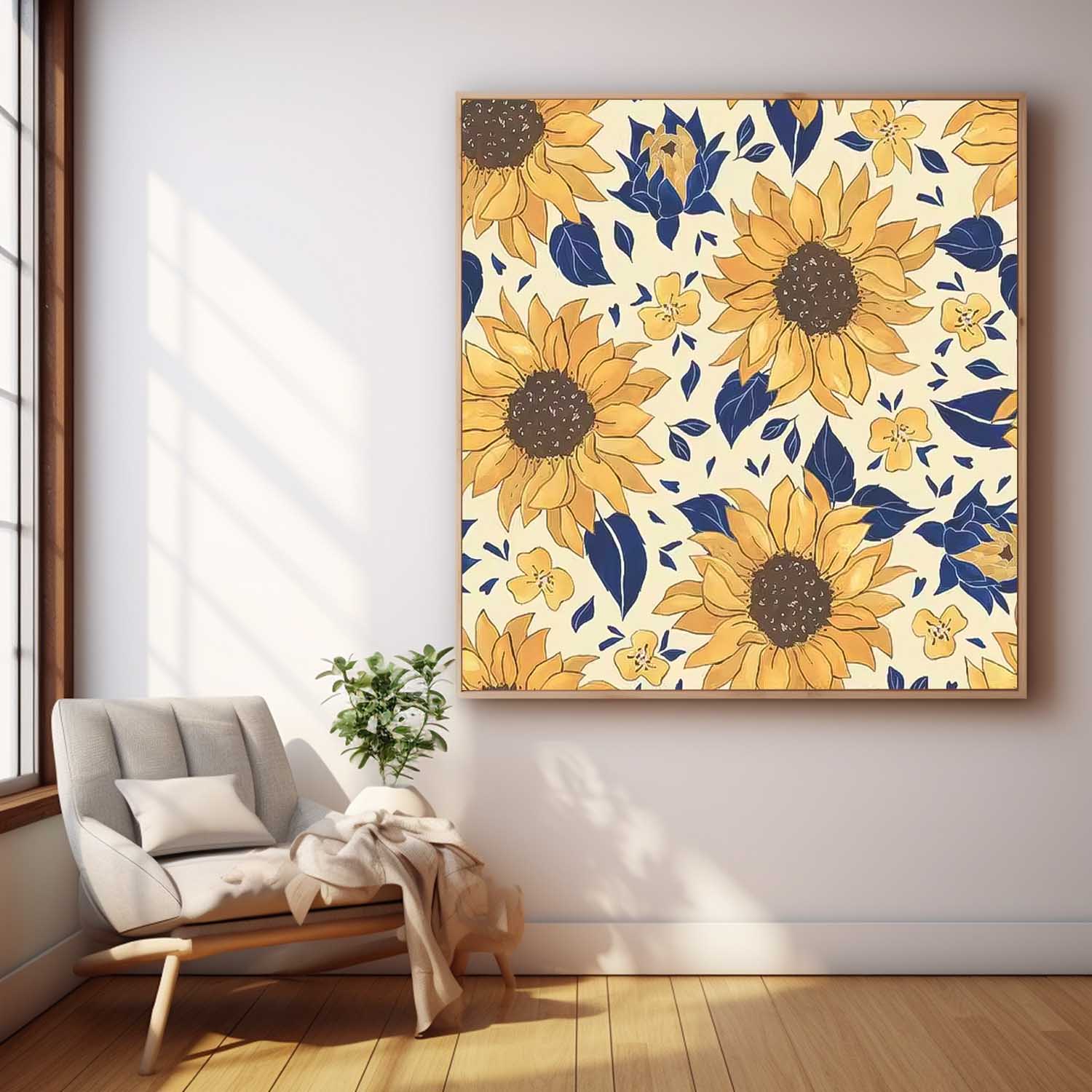 Large Abstract Sunflower Flowers Paintings Square Contemporary Flower Paintings Wall Art Yellow Artwork