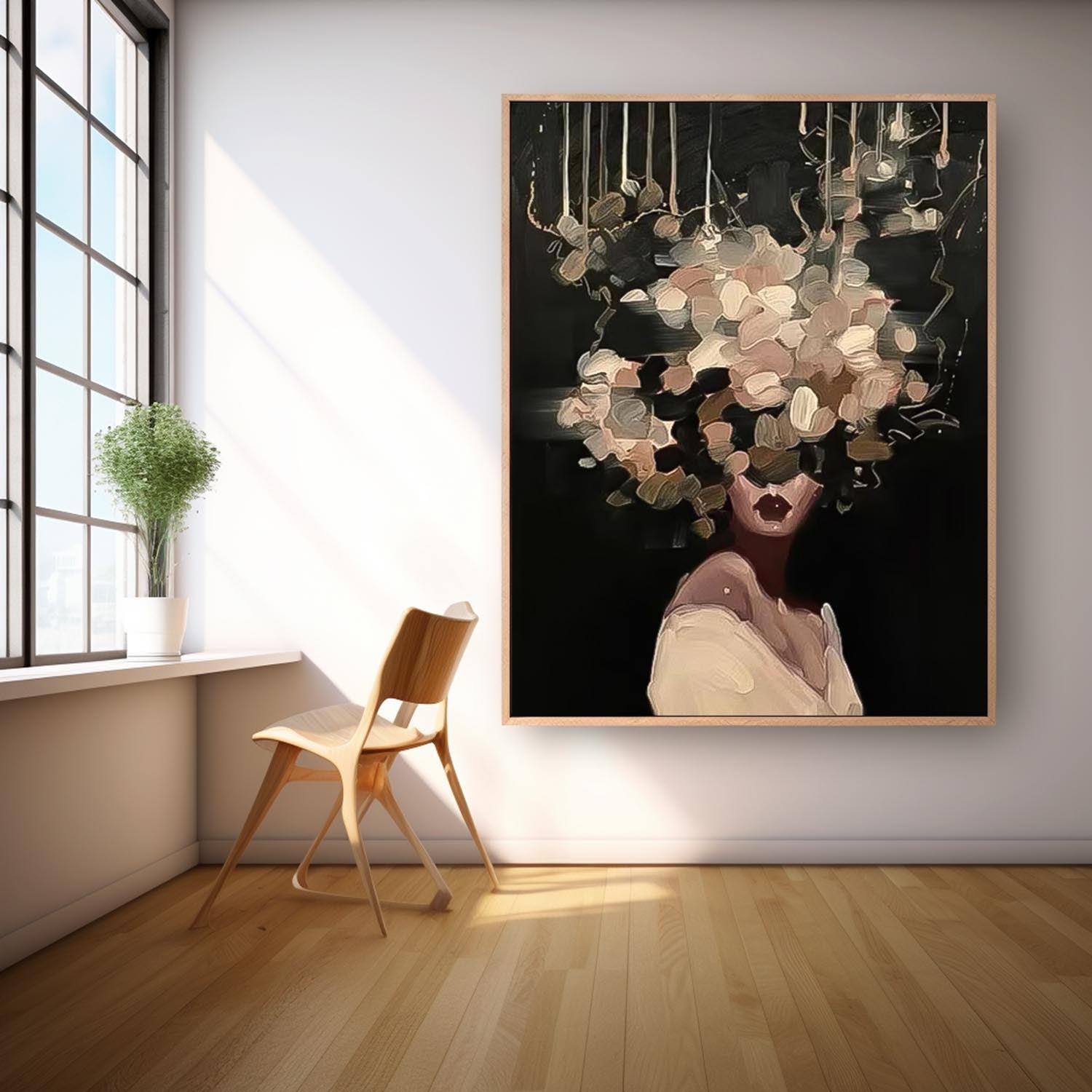 Flower Girl Painting Abstract Female Canvas Art Modern Woman Wall Art