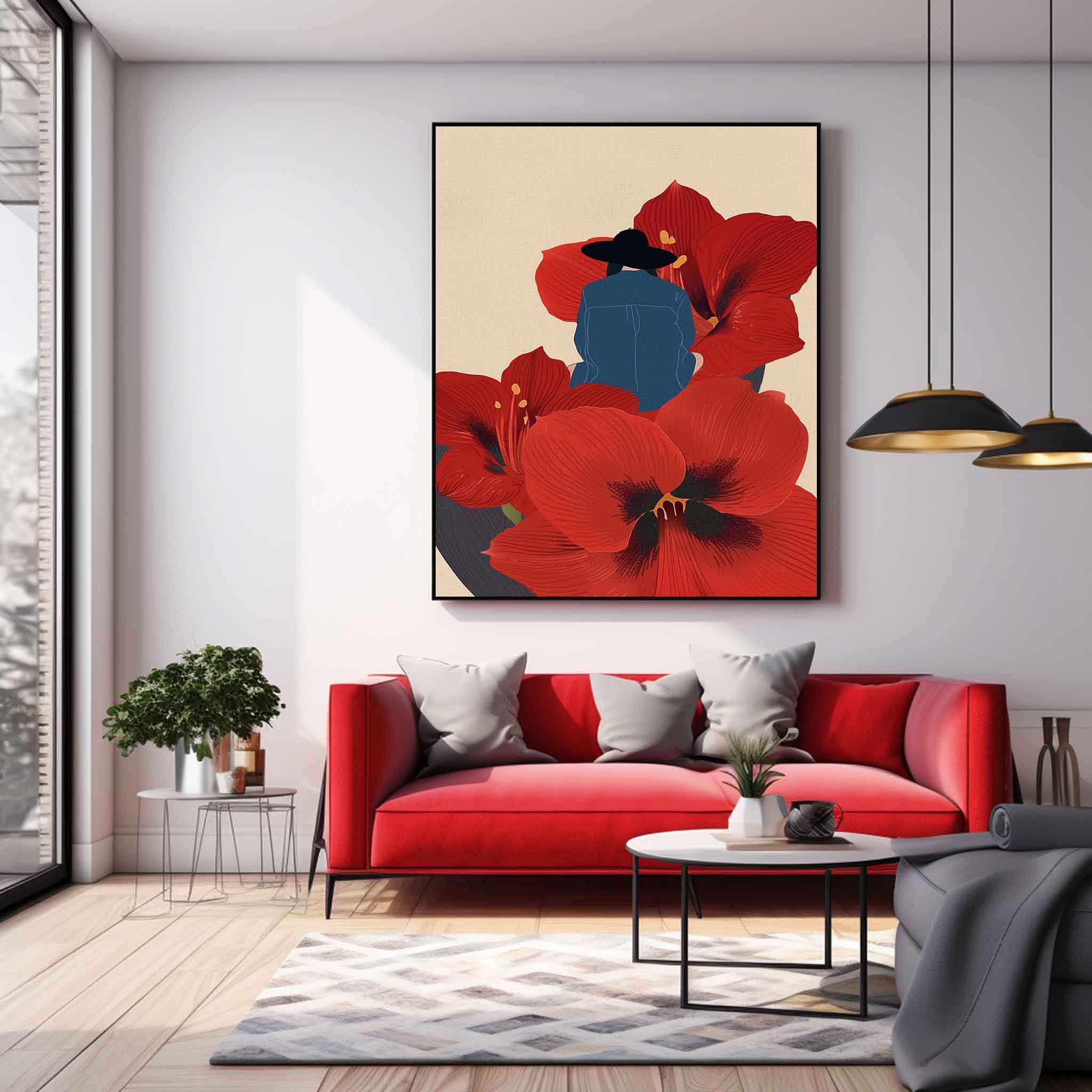 Large Figure Painting Original Girl On Flowers Wall Art Illustration style Abstract Artwork Home Decor