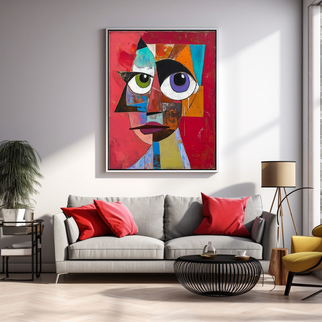 Original Bold Bright Red Artwork Expressive Abstract Faces Painting Modern Facial Wall Art Home Decor