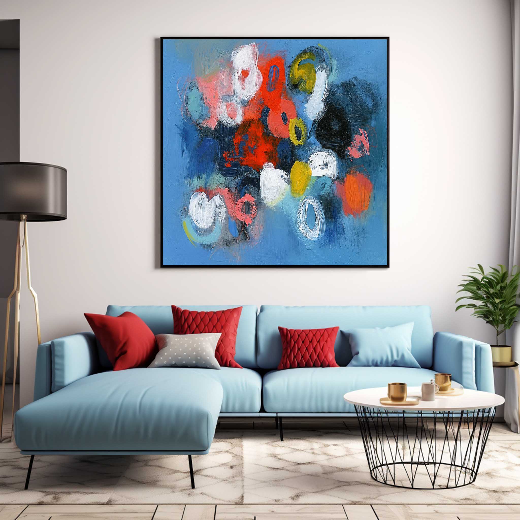 Blue Square Abstract Texture Oil Painting Bright Coloful Large Acrylic Painting Canvas Original Modern Wall Art Home decor