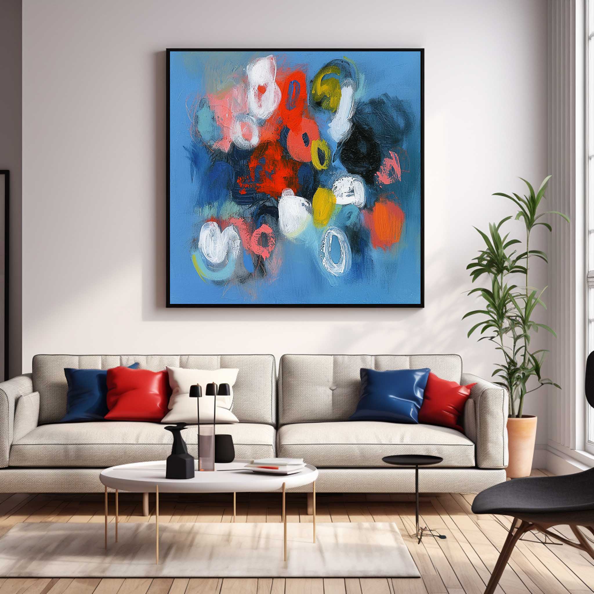 Blue Square Abstract Texture Oil Painting Bright Coloful Large Acrylic Painting Canvas Original Modern Wall Art Home decor