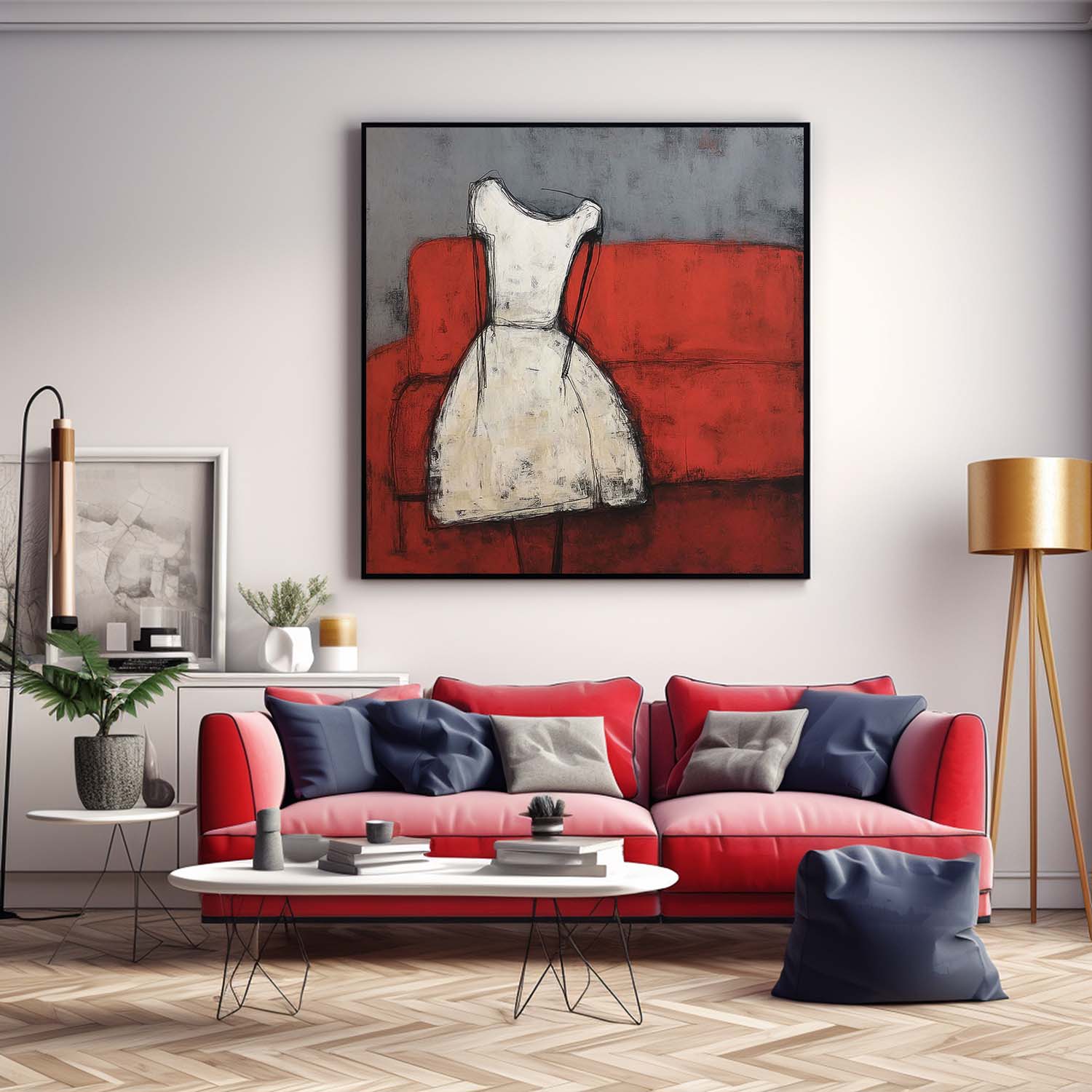 Abstract White Vintage Dress Oil Painting Original Minimalist Artwork Large Wall Art For Living Room