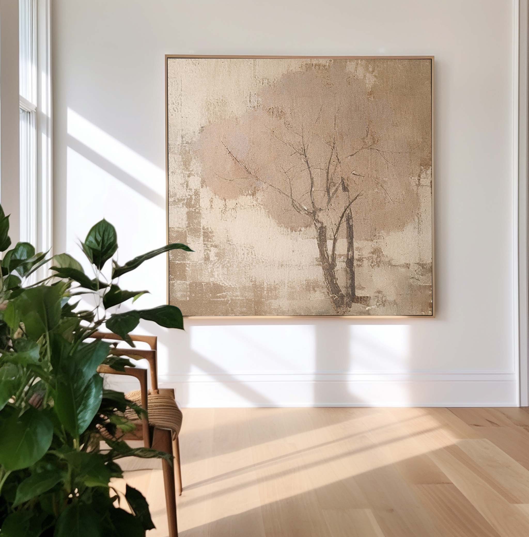 Square Acrylic framed Painting Abstract Tree Wall Art Hand Painted Cute Vintage Oil Painting On Canvas Online