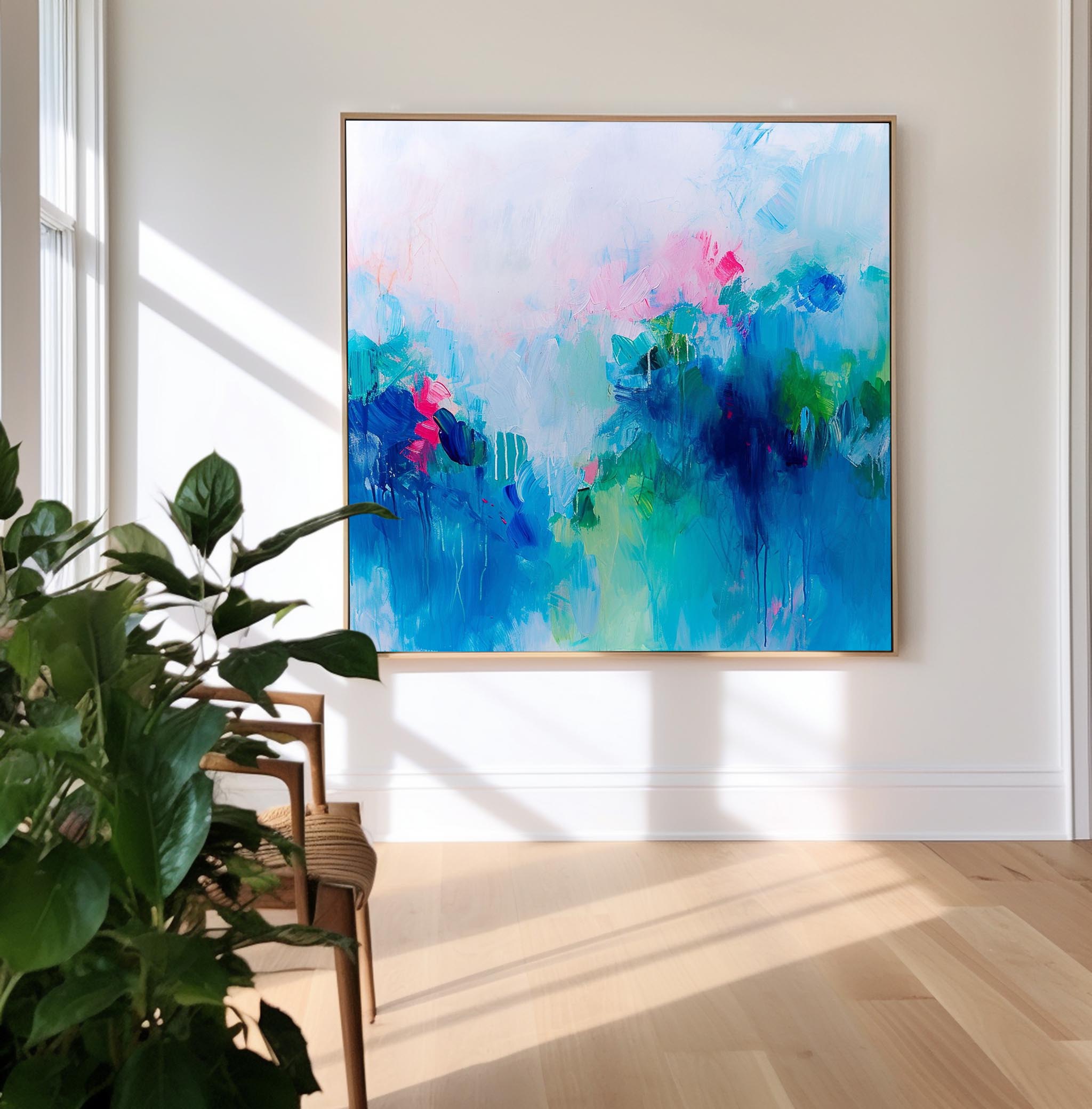 Framed Abstract Wall Art Original Abstract Ink Painting For Sale Warm Blue Painting Canvas For Living Room