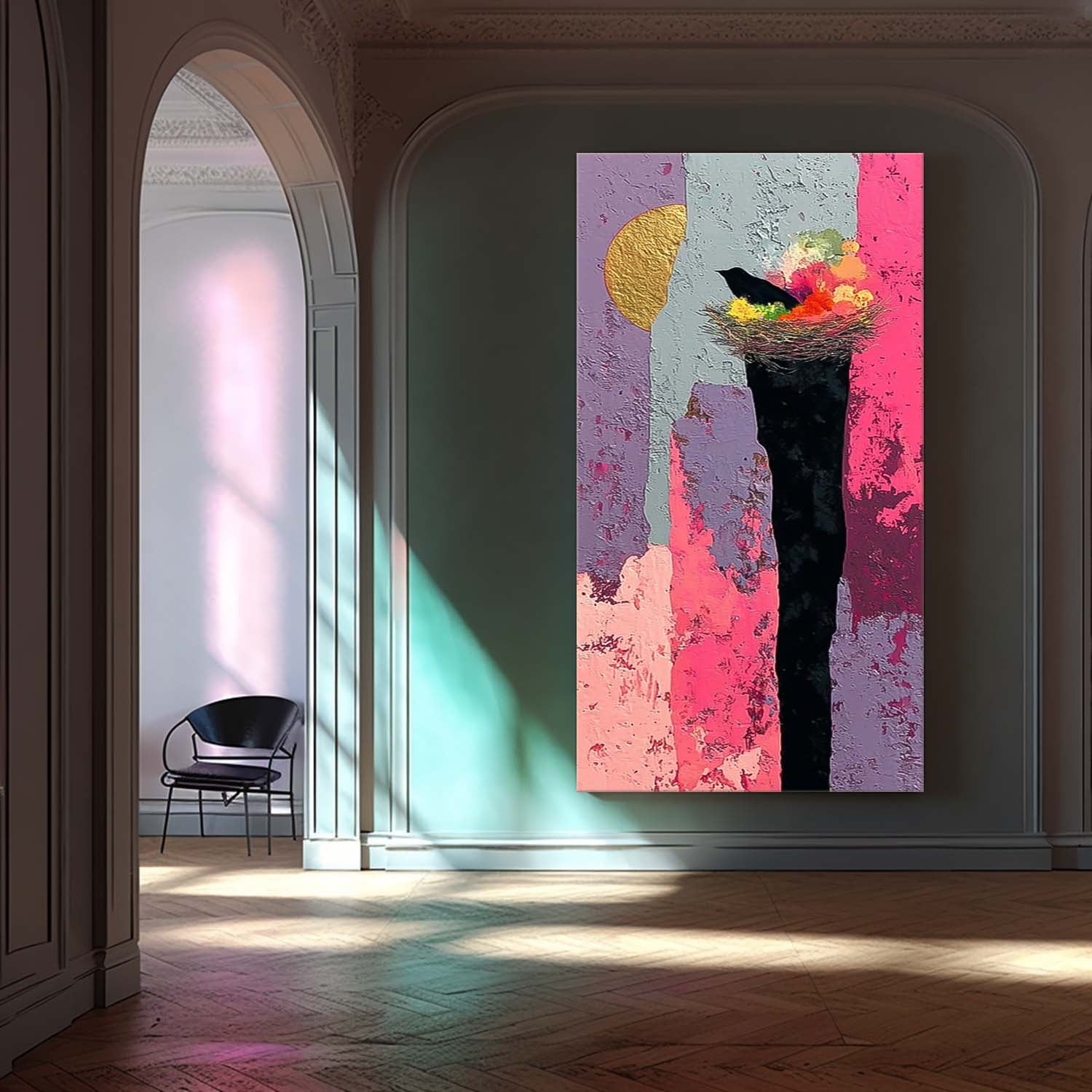 Large Abstract Bird's Nest And Contrasting Background Oil Painting Original Nature Wall Art Home Decor