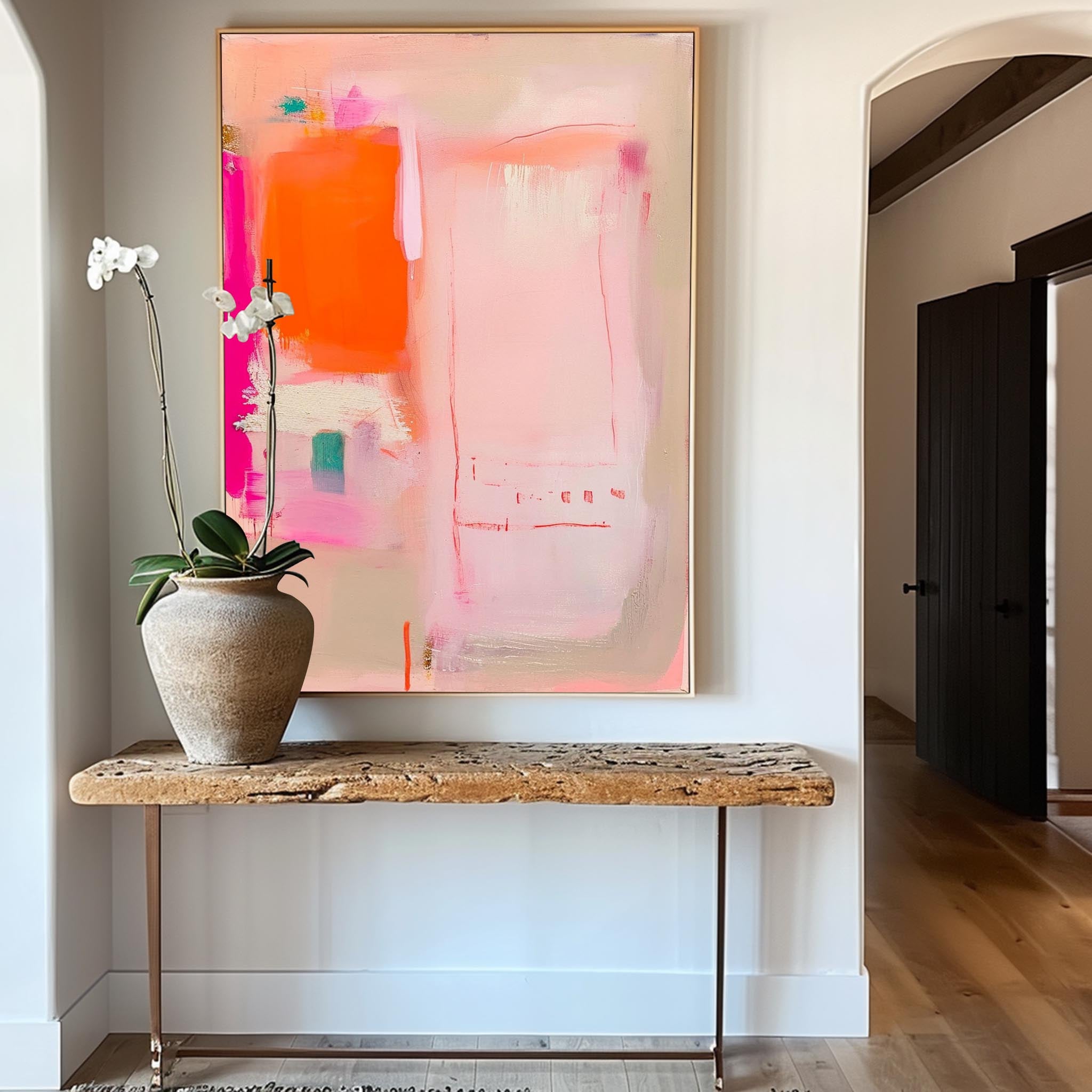 Modern Vibrant Pink Quality Large Art Famous Abstract Artwork Original Oil Painting On Canvas Home Decor