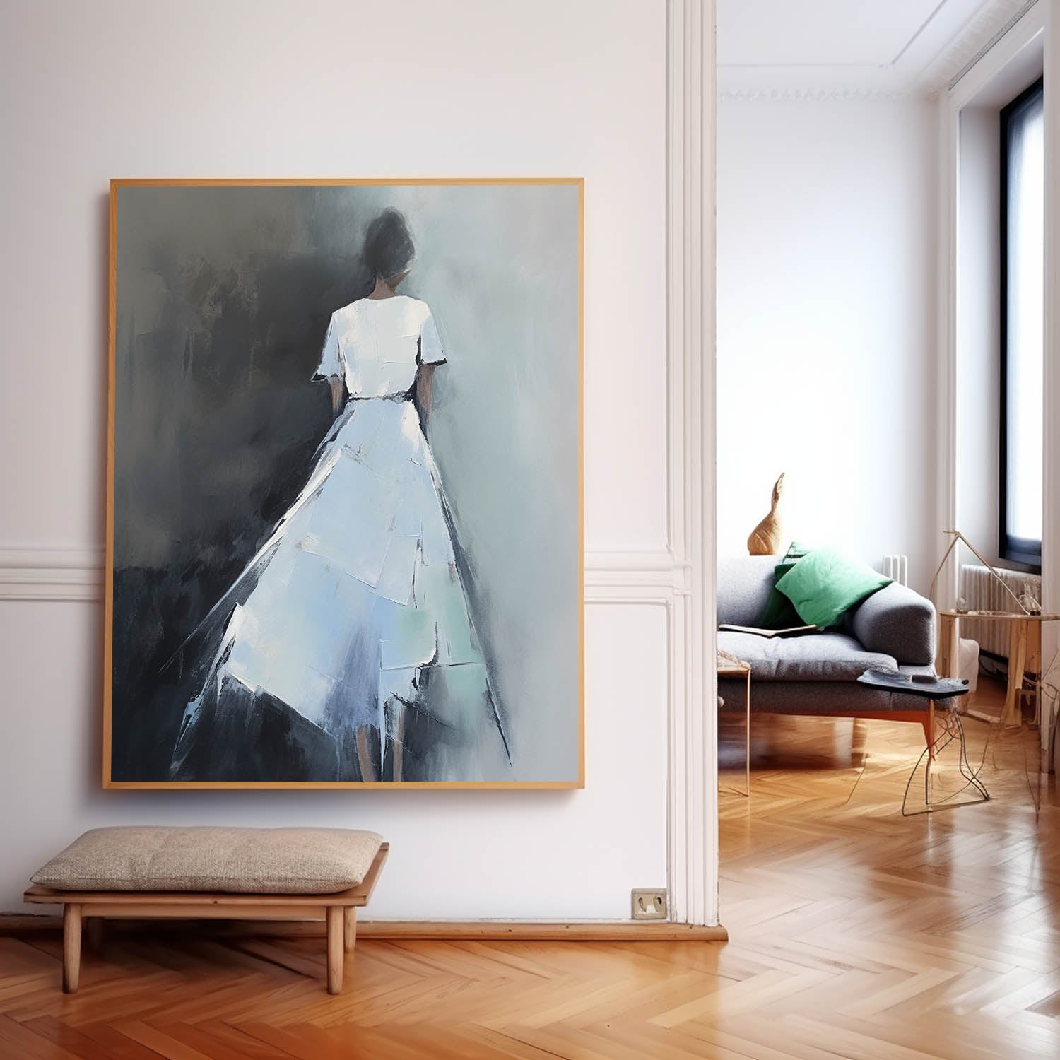Contour Acrylic Painting Original Abstract Woman's Back Wall Art Character Outline Painting Framed Artwork