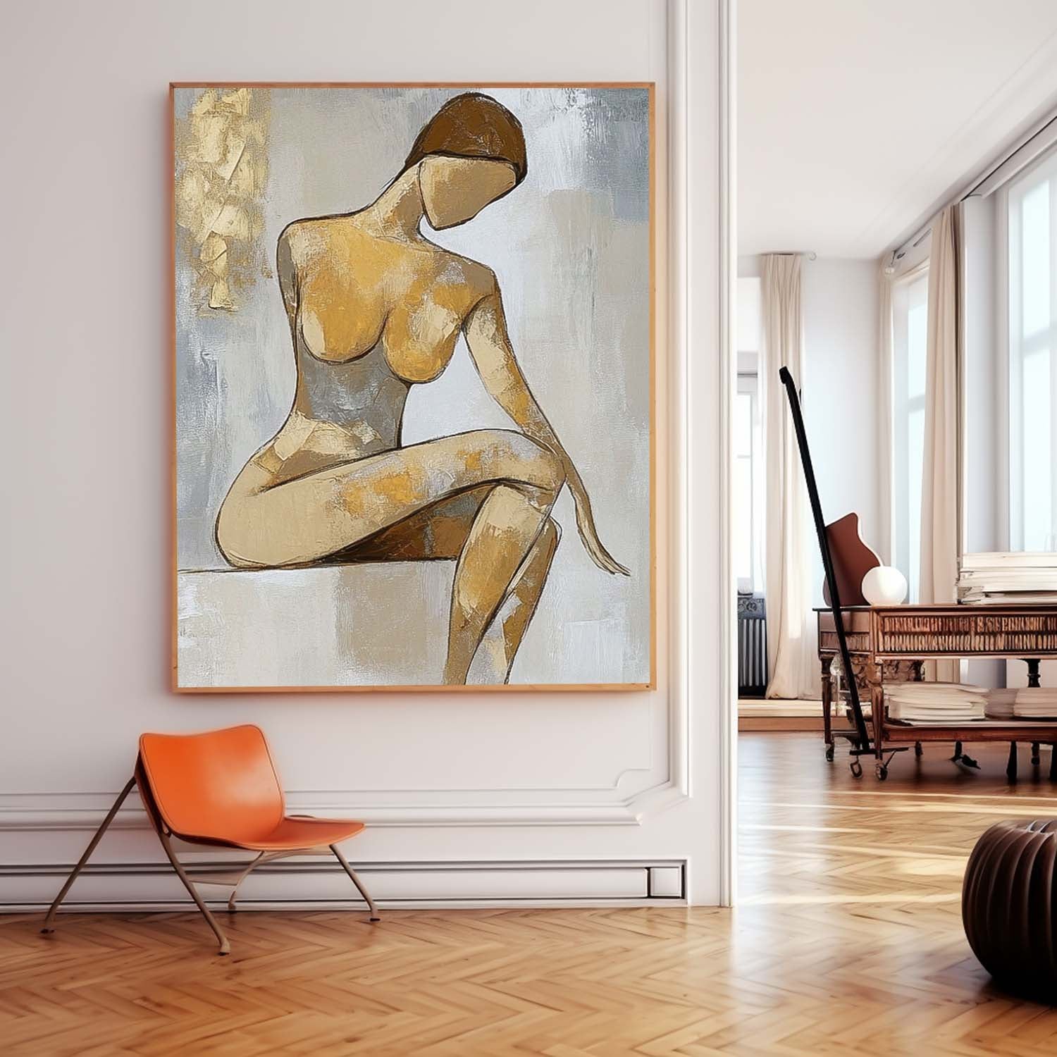 Abstract Lady Artwork Large Character Outline Acrylic Painting Original Contemporary Woman Wall Art Framed