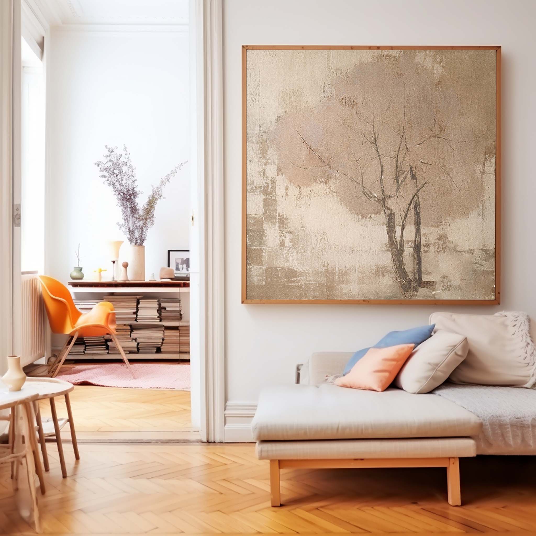 Square Acrylic framed Painting Abstract Tree Wall Art Hand Painted Cute Vintage Oil Painting On Canvas Online