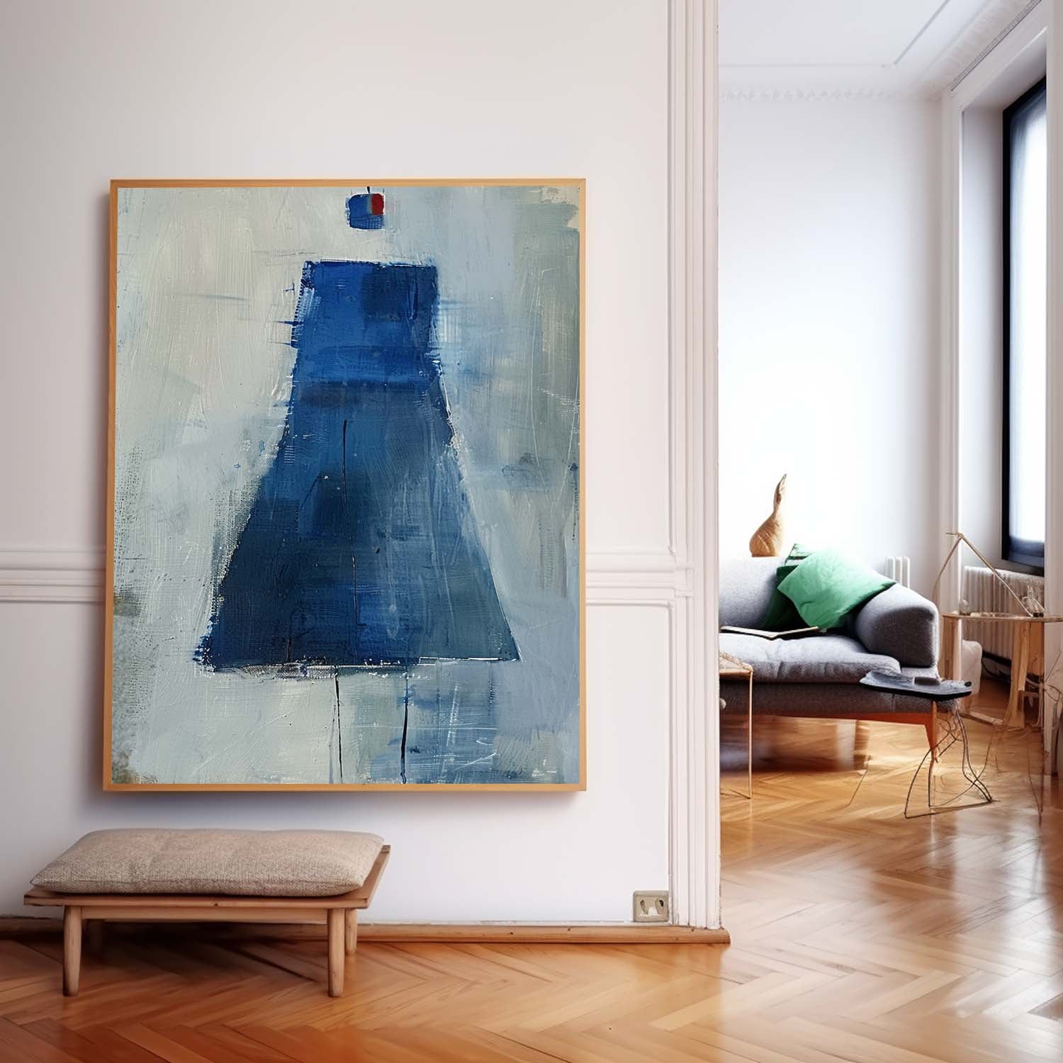 Original Minimalist Artwork Abstract Aesthetic Canvas Oil Painting Large Vintage Blue Skirt Wall Art