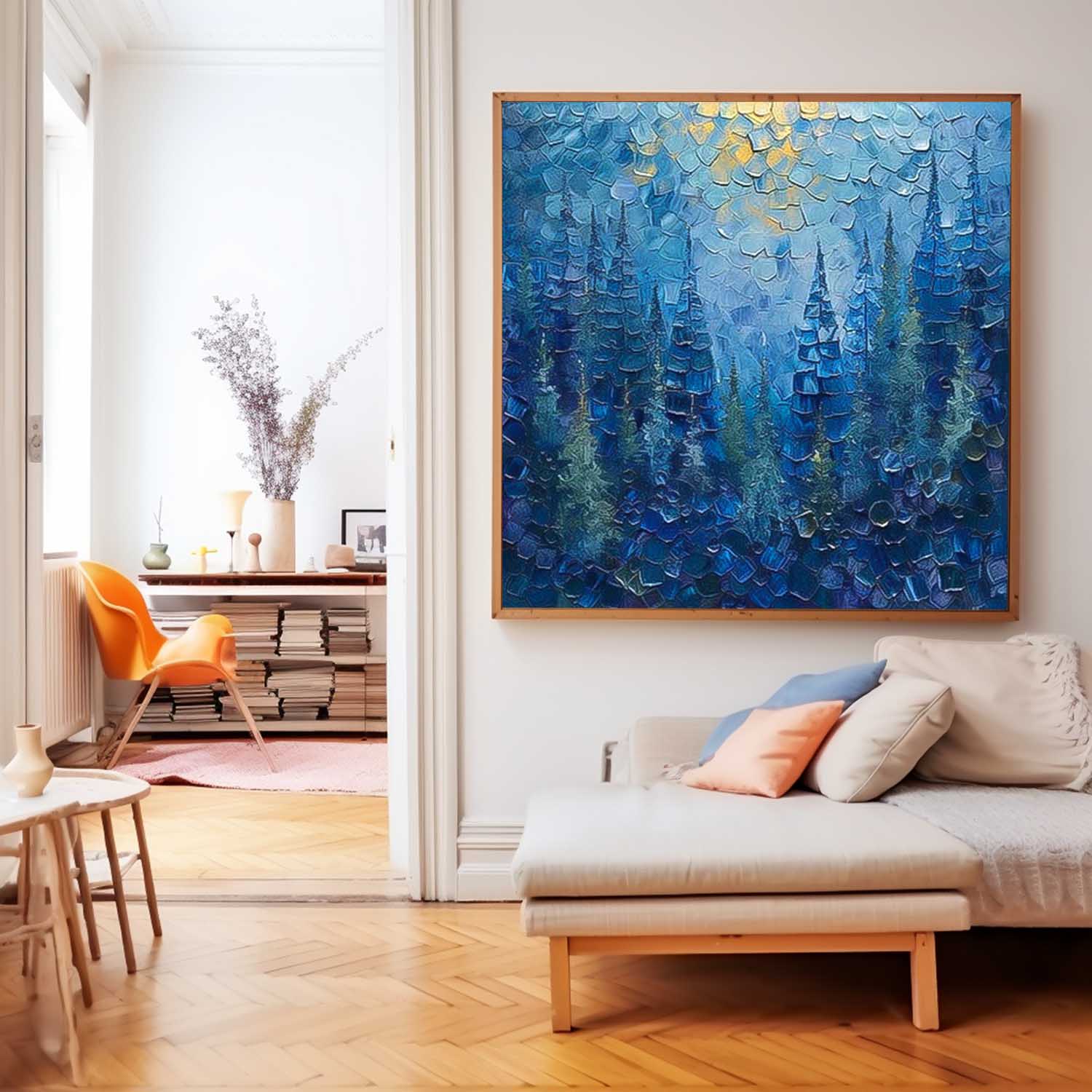 Blue Abstract Forest Acrylic Painting On Canvas Modern Texture Tree Oil Painting Grove Wall Art Home Decor