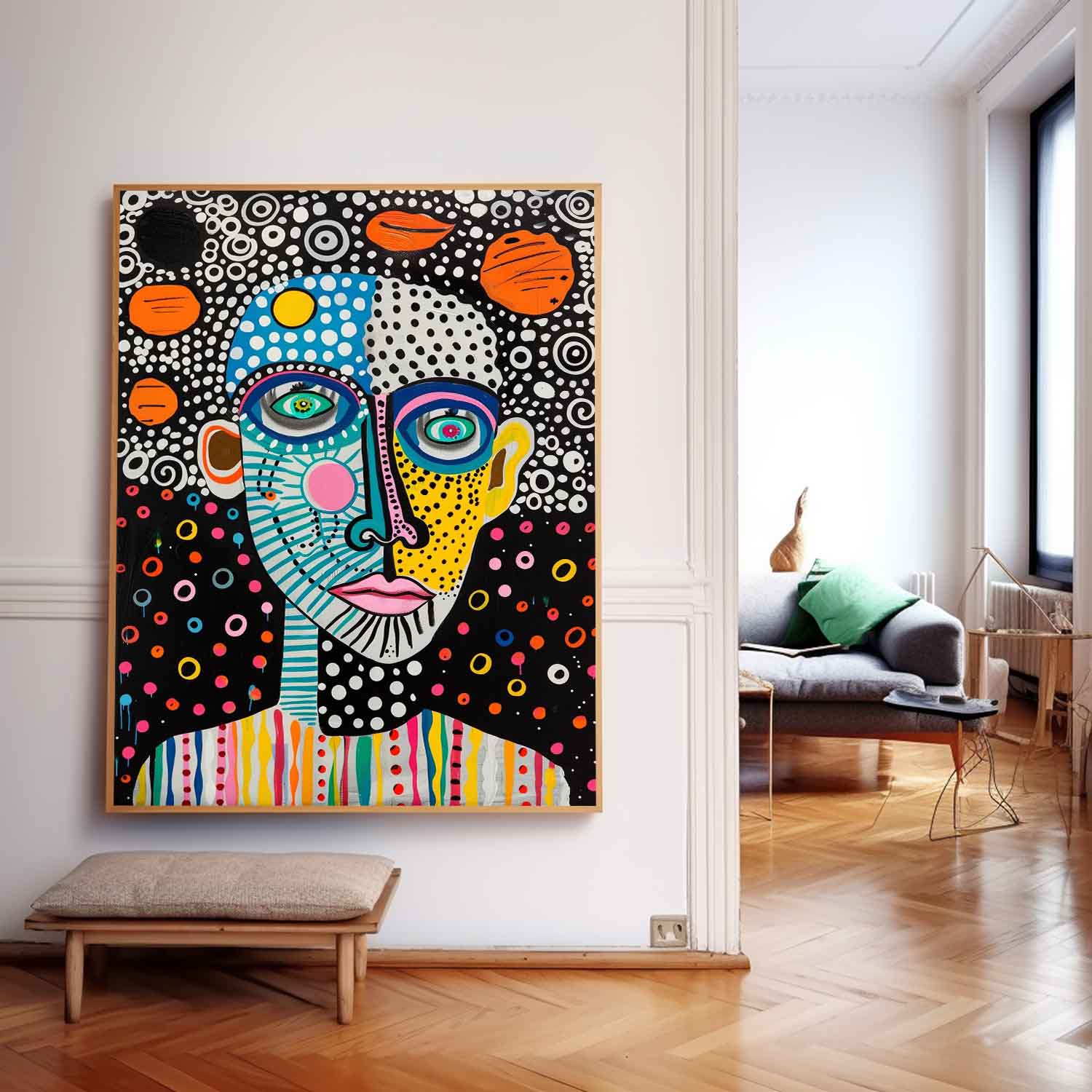 Funny Large Figure Painting Original Graffiti Face Wall Art Minimalism Colorful Abstract Boho Artwork Gift