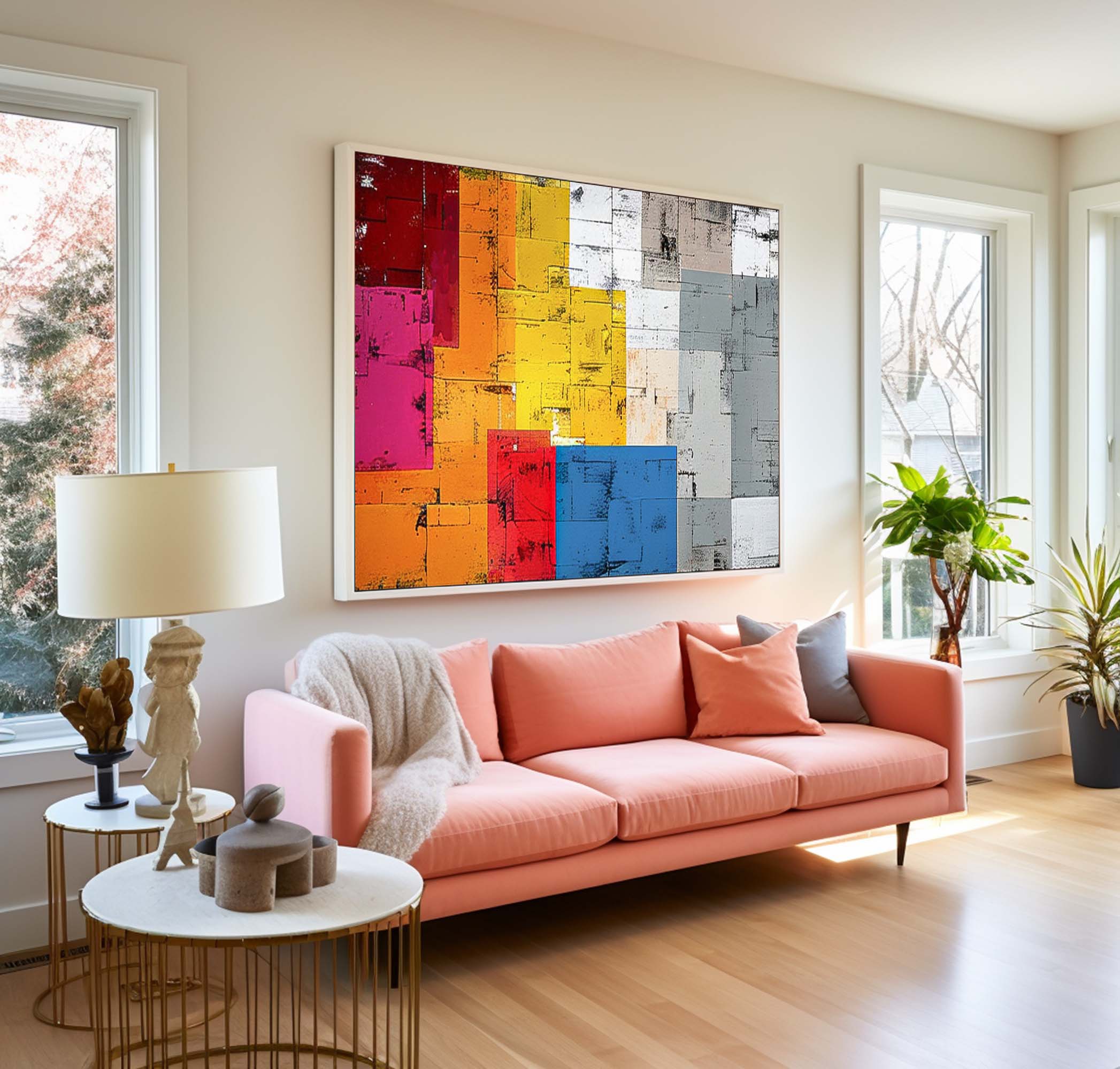 Original Geometry Wall Art Large Retro Abstract Oil Painting Color Buy Abstract Paintings Online Home Decor