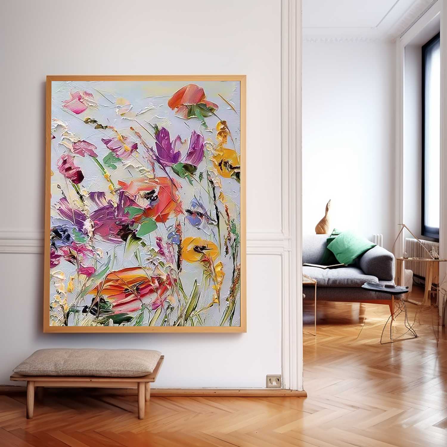 Colorful Floral Abstract Acrylic Knife Painting On Canvas Contemporary Flower Wall Art Boho Art