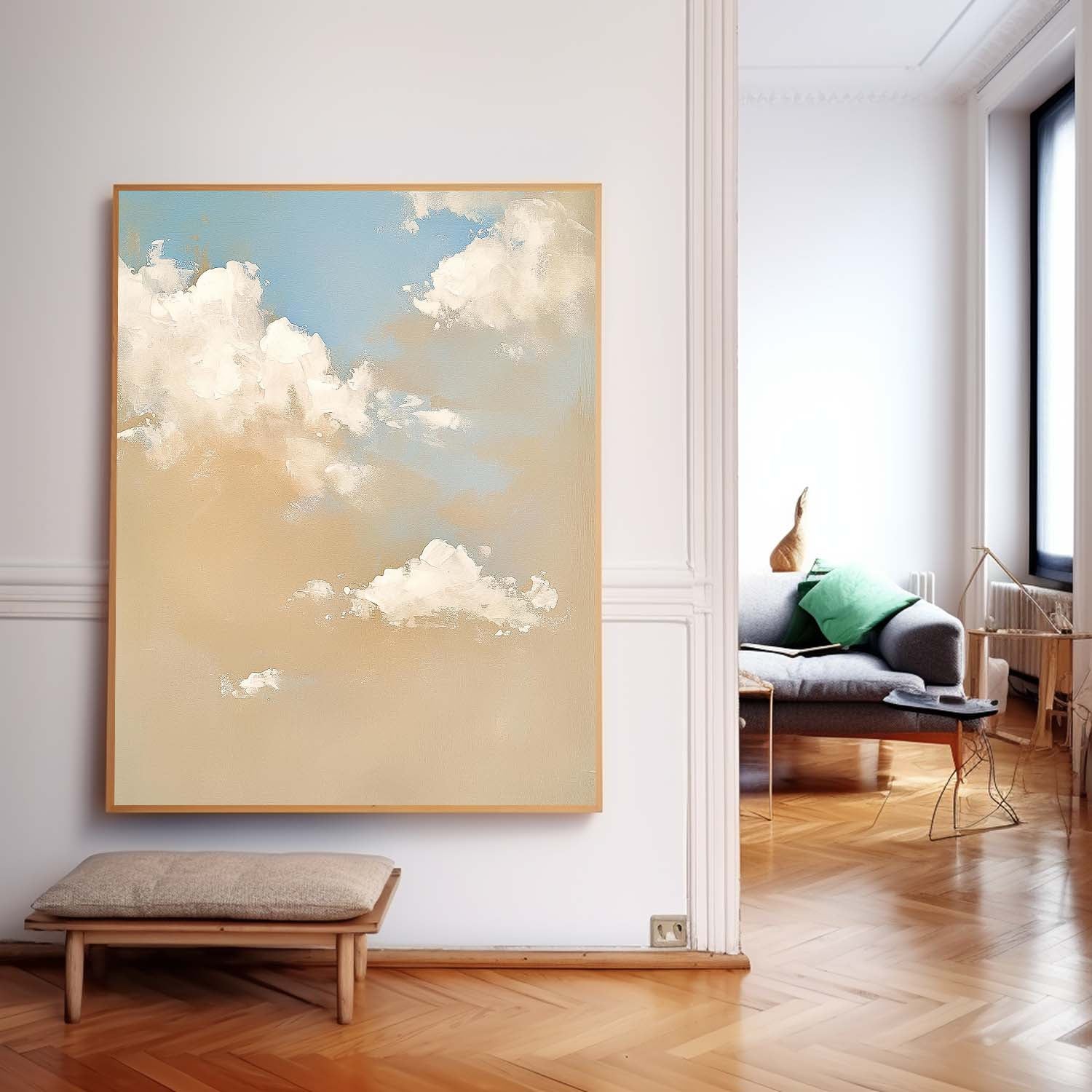 Large Cloud Painting On Canvas Abstract Cloud Oil Painting Warm Yellow Cloudiness Texture For Living Room