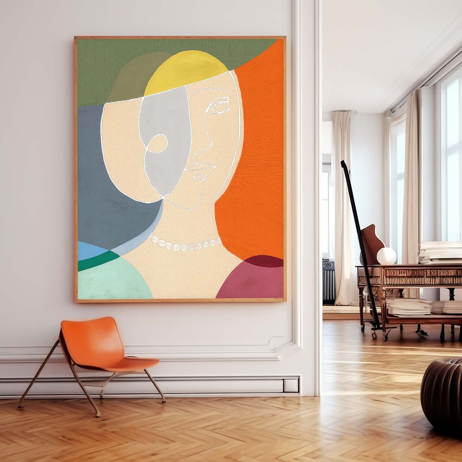 Original Nordic Style Wall Art Minimalism Colorful Abstract Line Artwork Large Figure Painting Gift