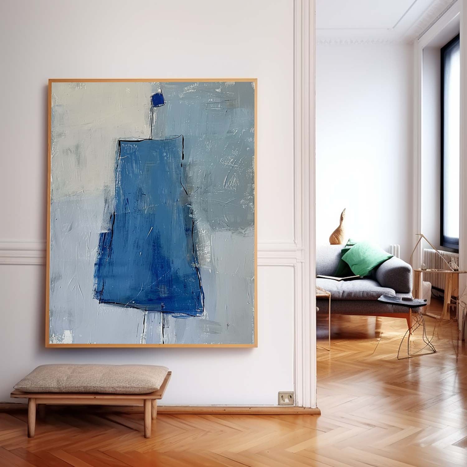 Abstract Aesthetic Canvas Oil Painting Large Vintage Blue Skirt Wall Art Original Minimalist Artwork