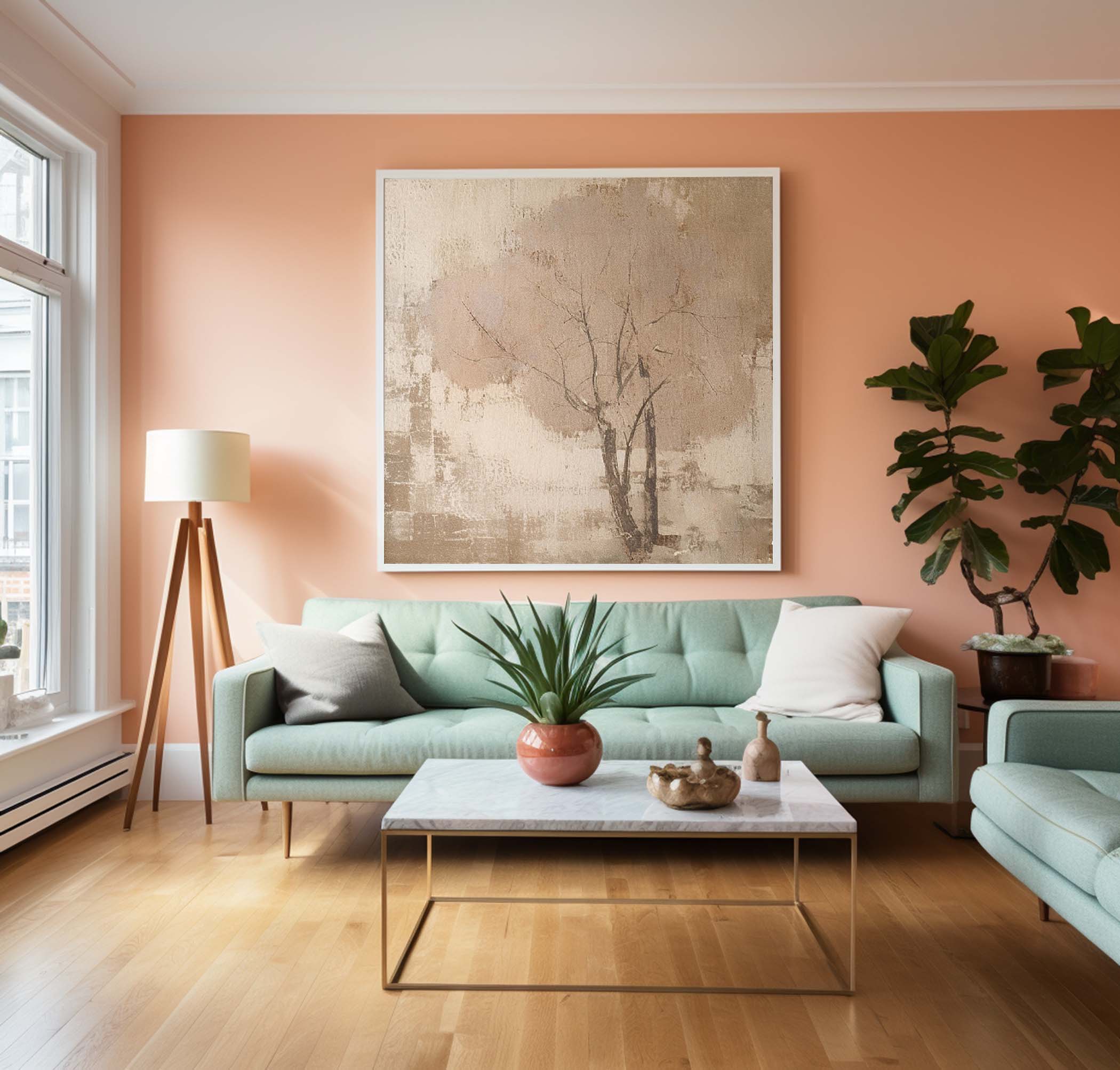 Square Acrylic framed Painting Abstract Tree Wall Art Hand Painted Cute Vintage Oil Painting On Canvas Online