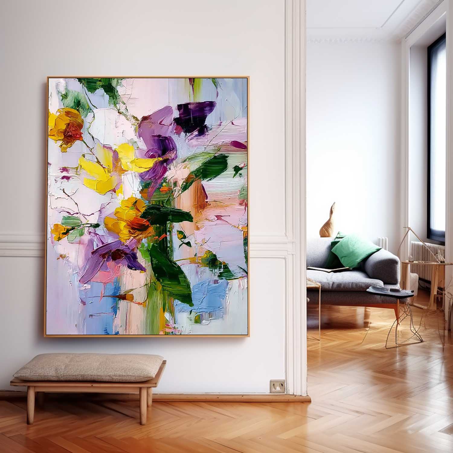 Large Flower Abstract Knife Painting Canvas Original Artwork Texture Plant Wall Art For Living Room