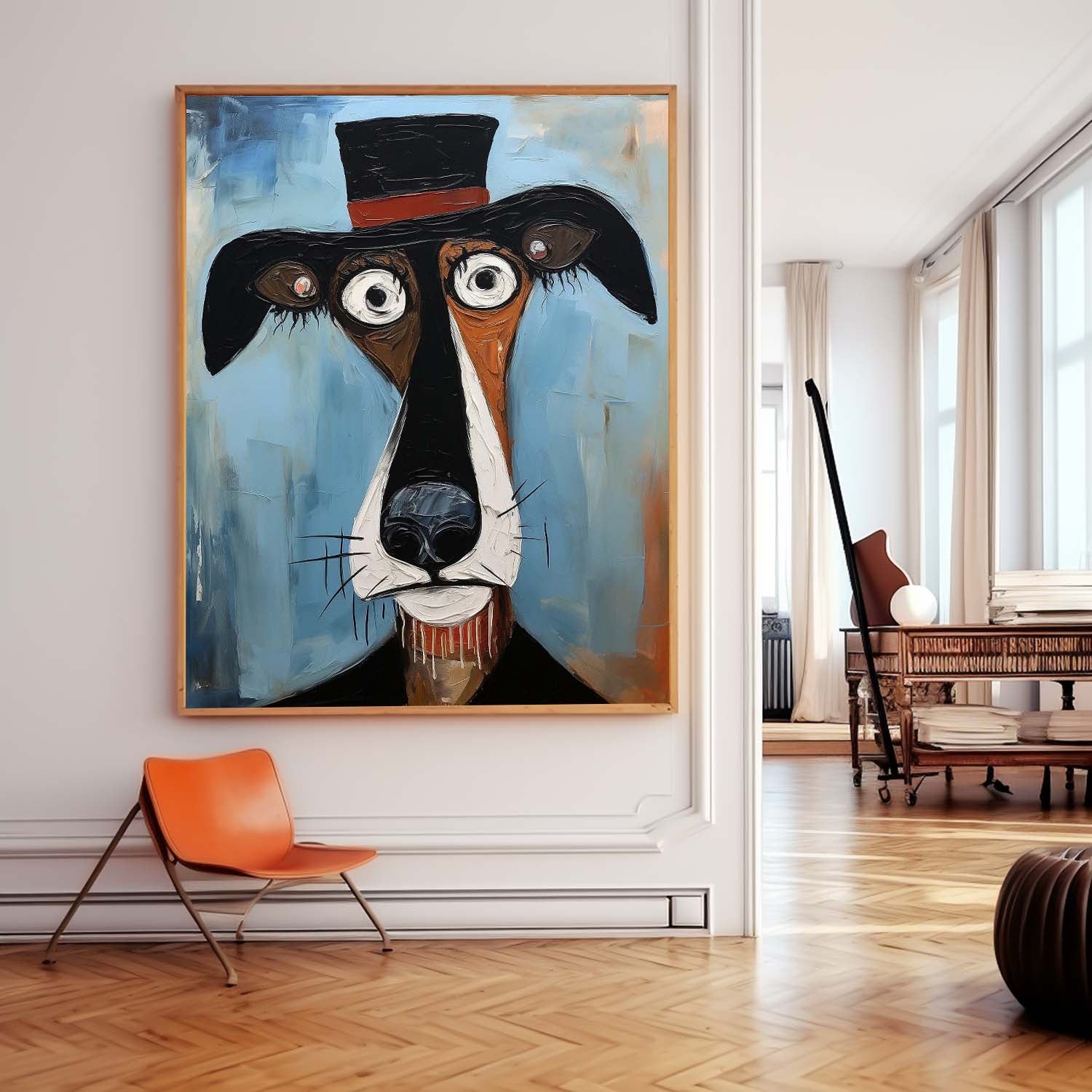 Puppy In A Hat Large Artwork Abstract Cute Dog Acrylic Painting Color Modern Oil Painting Home Decor