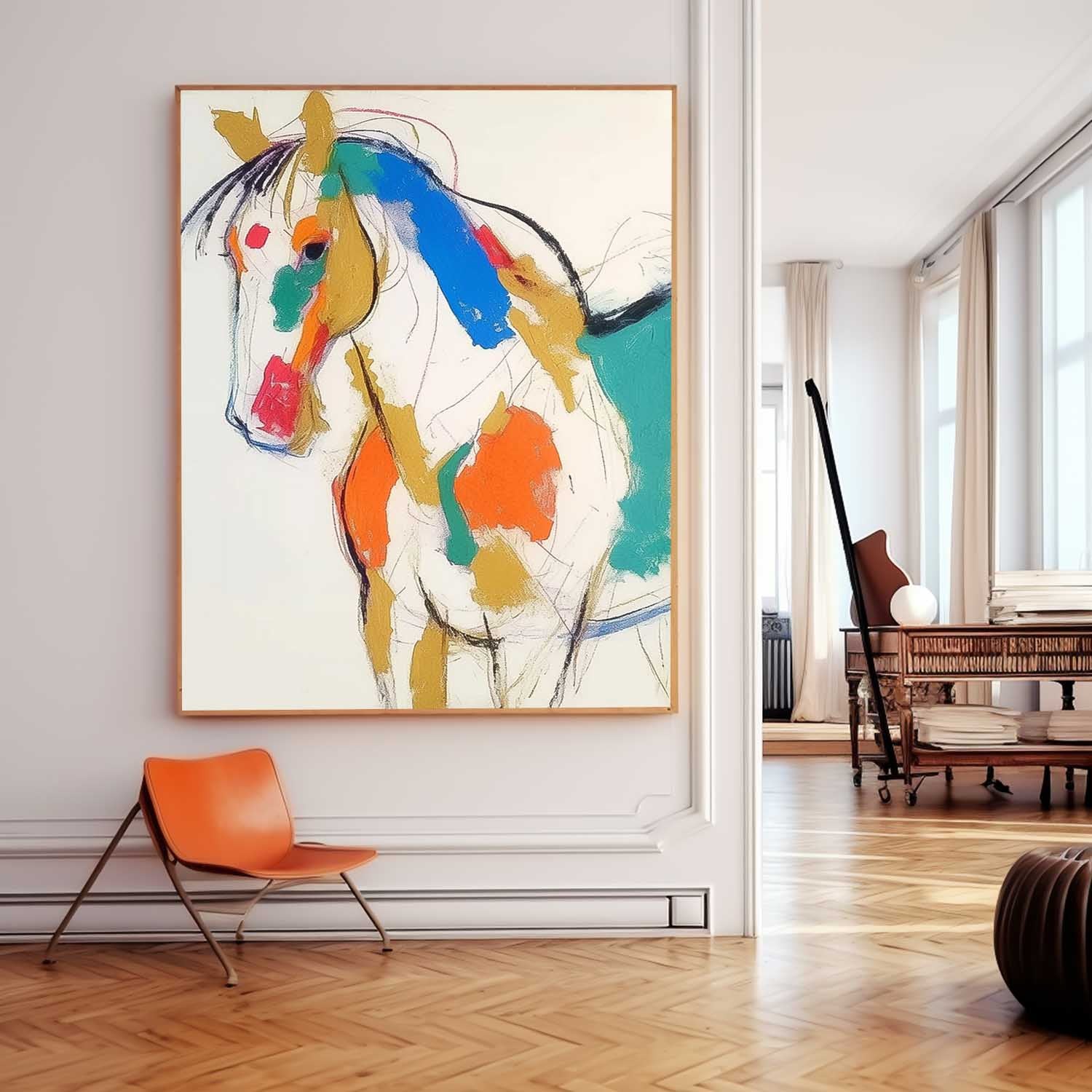 Minimalism Animal Oil Painting Large Horse Acrylic Painting Modern Colorful Abstract Wall Art Home Decor
